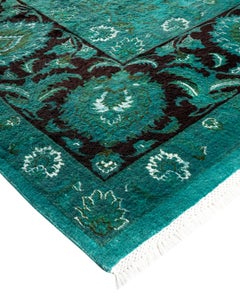 Contemporary Overdyed Hand Knotted Wool Blue Square Area Rug