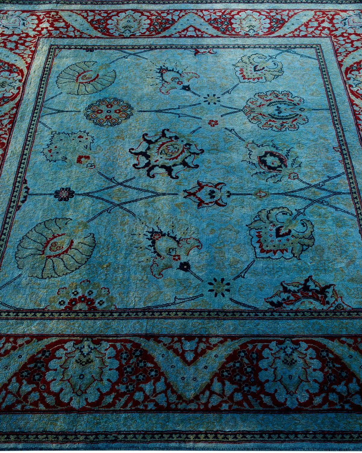 Contemporary Overdyed Hand Knotted Wool Blue Square Area Rug In New Condition For Sale In Norwalk, CT