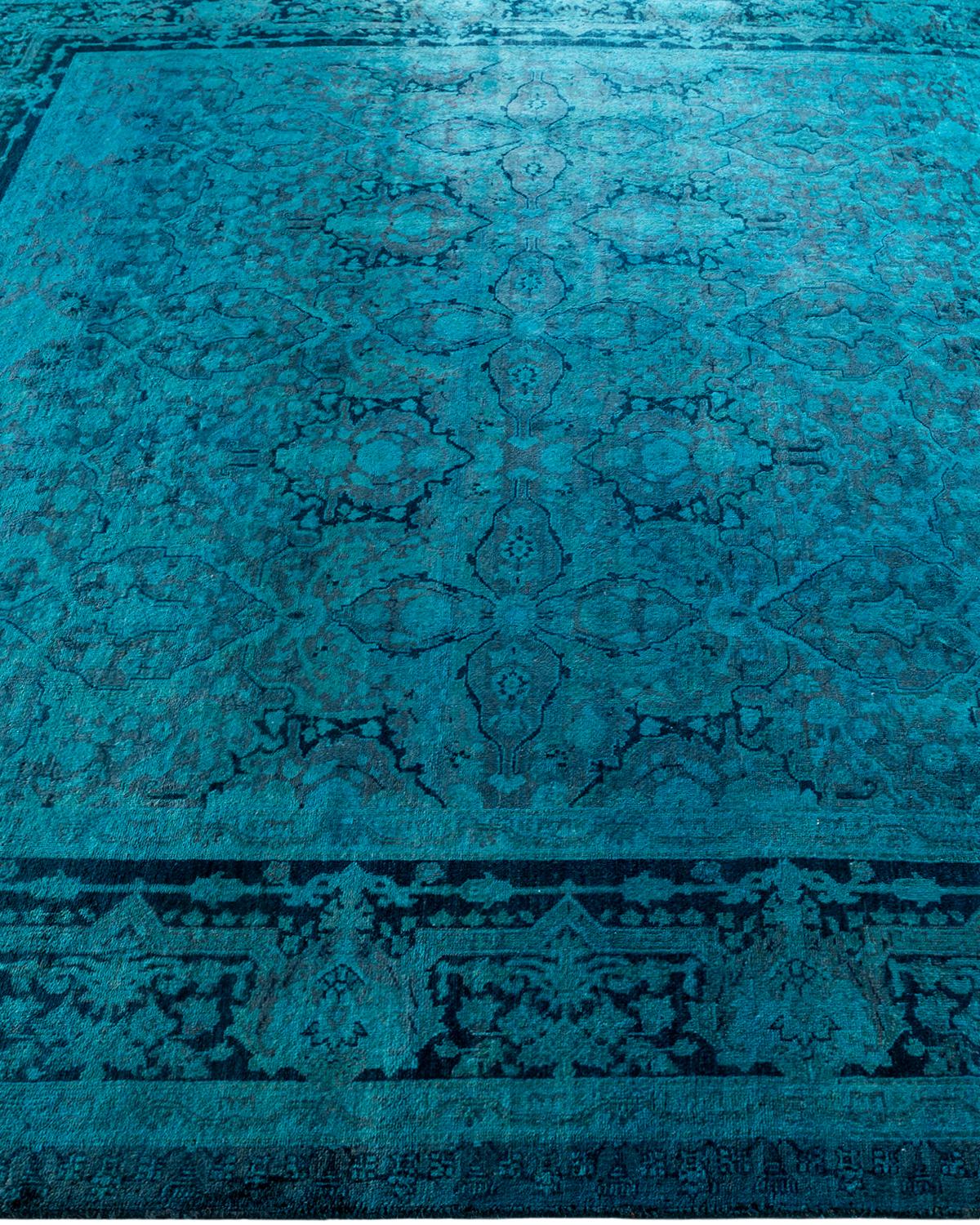 Contemporary Overdyed Hand Knotted Wool Blue Square Area Rug In New Condition For Sale In Norwalk, CT