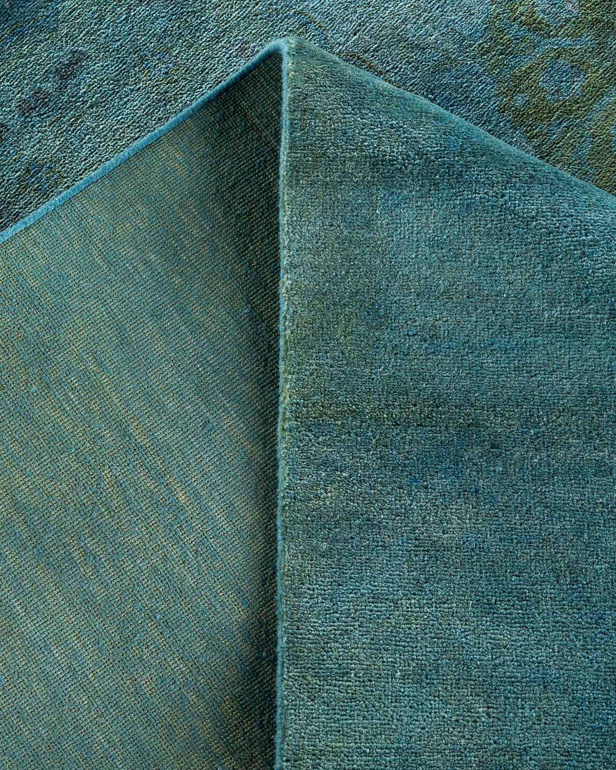 Alfombra de lana teñida a mano contemporánea azulada Lana en venta