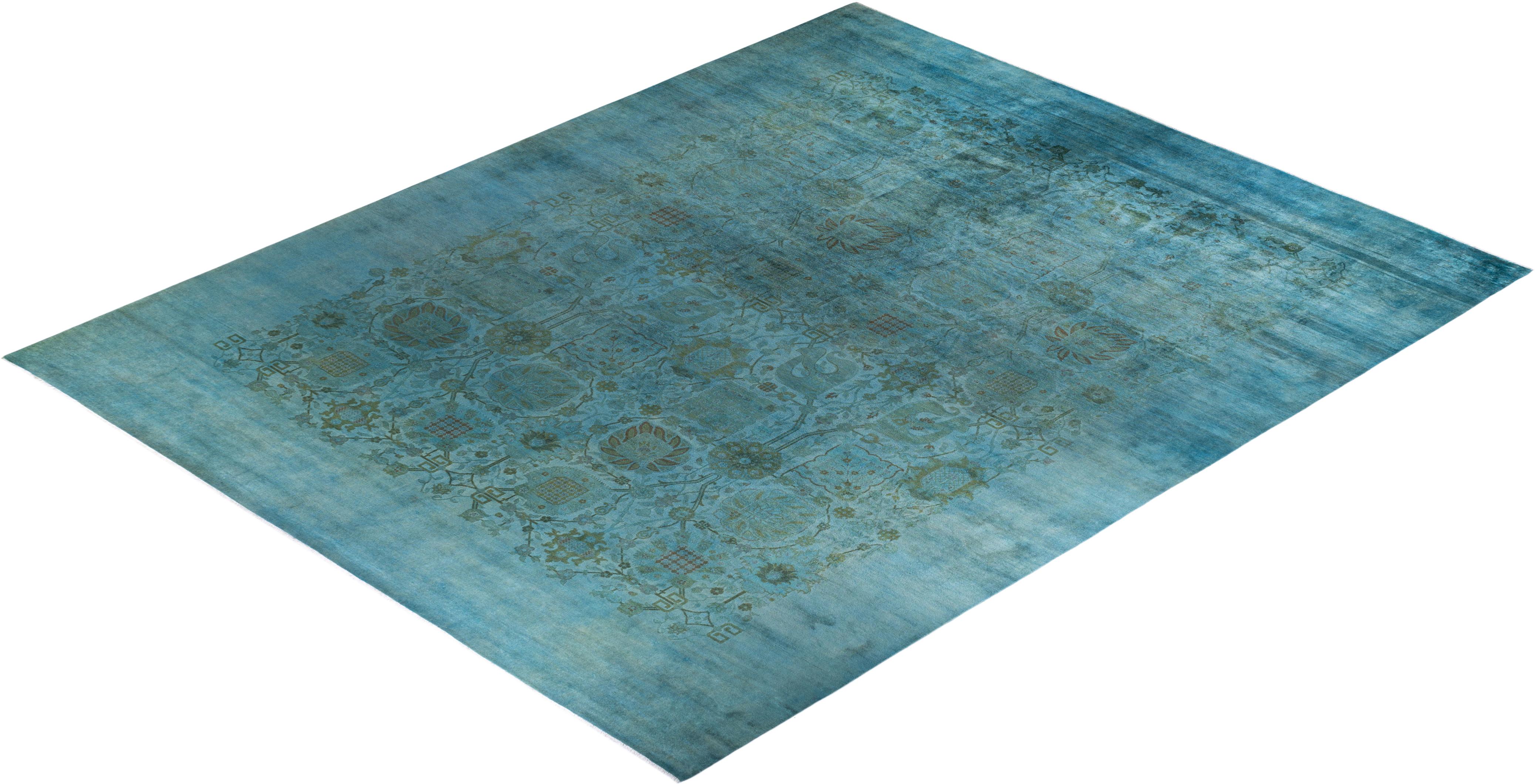 Alfombra de lana teñida a mano contemporánea azulada en venta 2