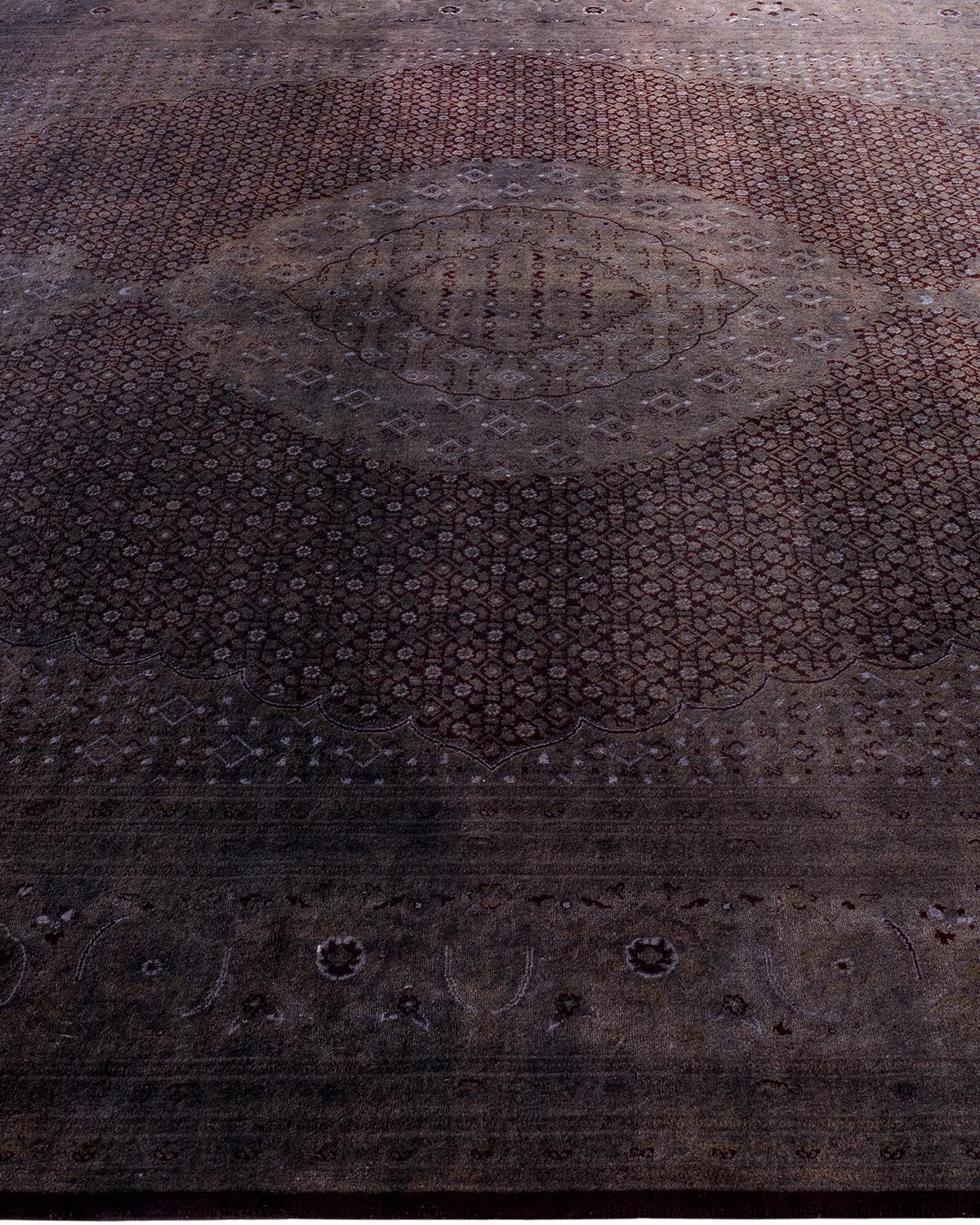 Contemporary Overdyed Hand Knotted Wool Brown Area Rug 9' 0