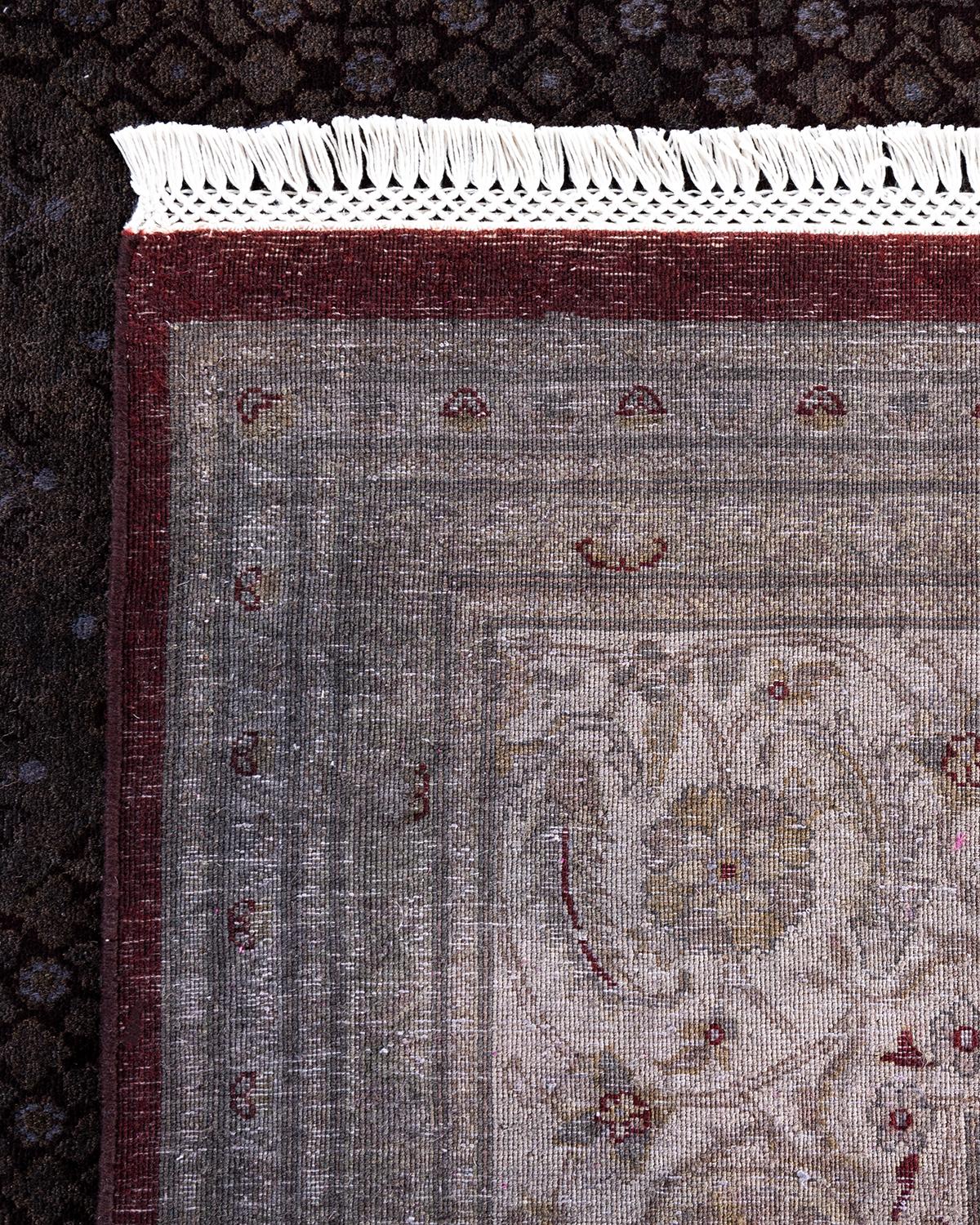 Contemporary Overdyed Hand Knotted Wool Brown Area Rug 9' 0