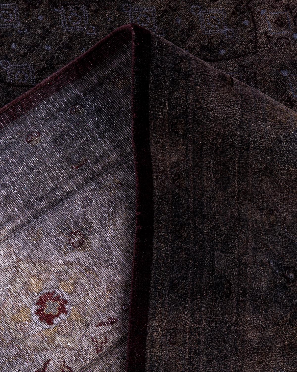 Contemporary Overdyed Hand Knotted Wool Brown Area Rug 9' 0