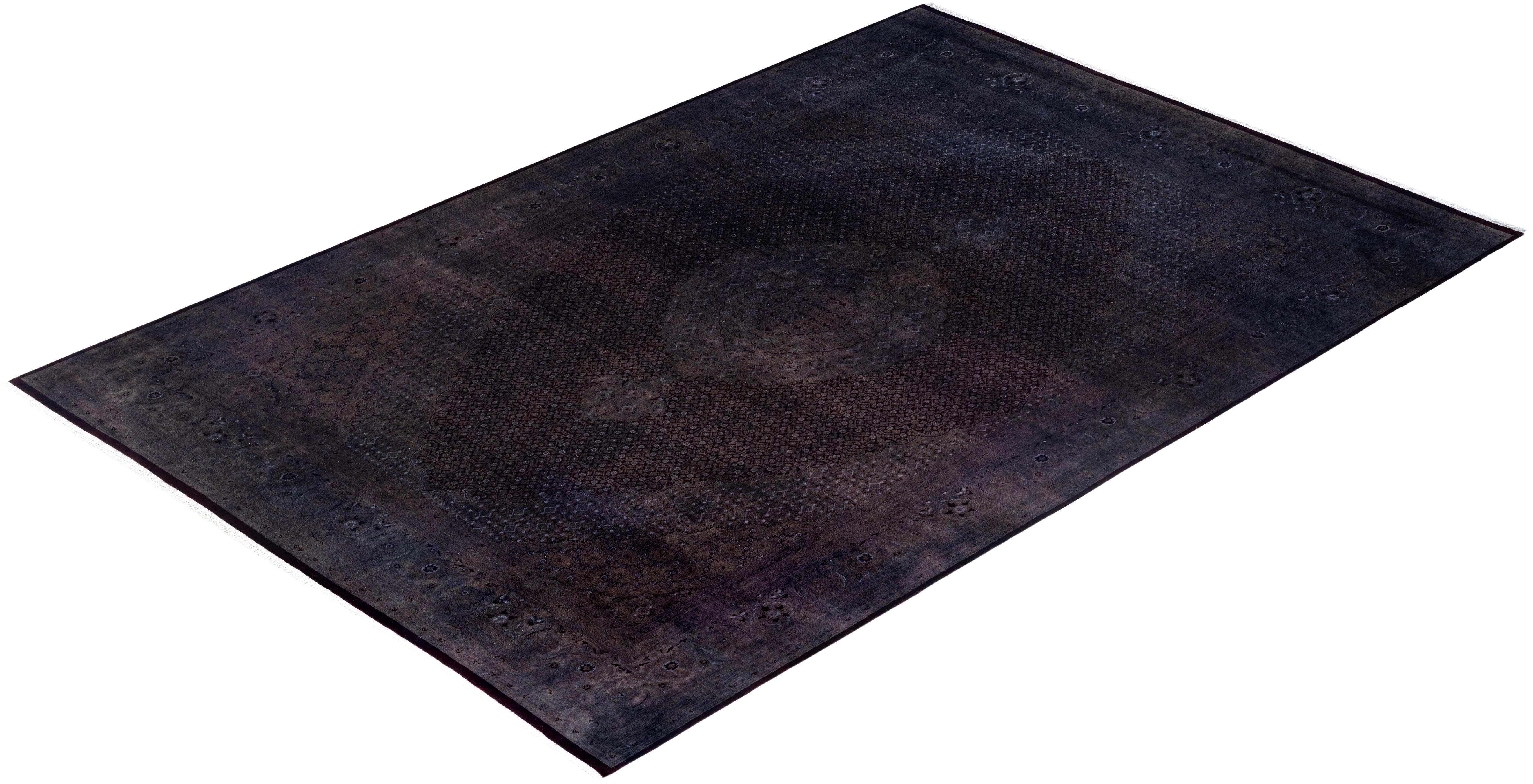 Contemporary Overdyed Hand Knotted Wool Brown Area Rug 9' 0