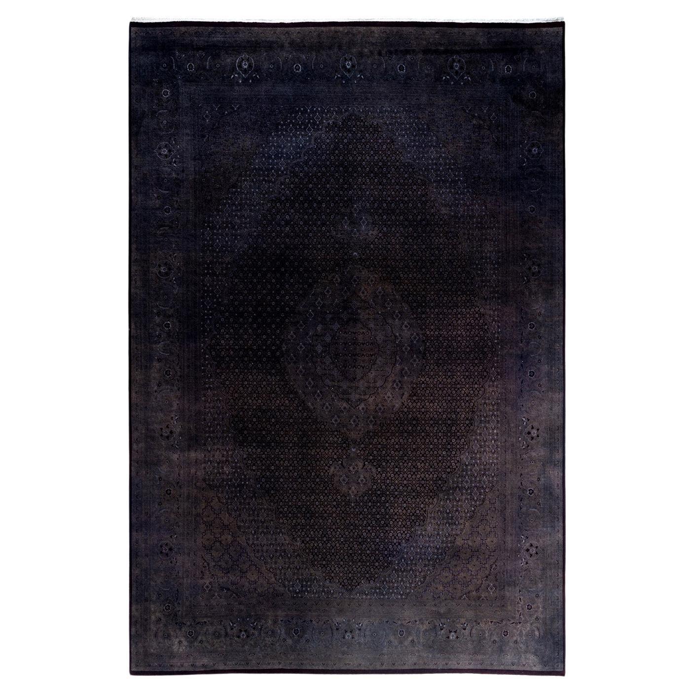 Contemporary Overdyed Hand Knotted Wool Brown Area Rug 9' 0" x 13' 4"