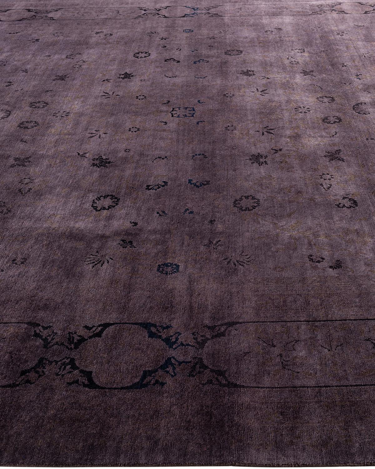 Contemporary Overdyed Hand Knotted Wool Brown Area Rug 9' 1