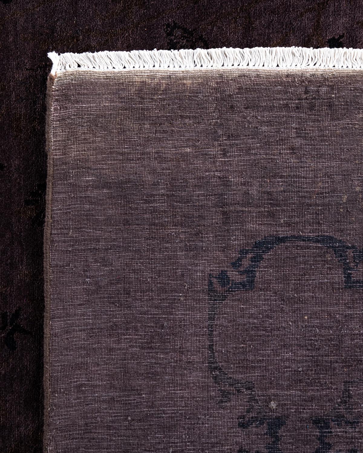 Contemporary Overdyed Hand Knotted Wool Brown Area Rug 9' 1