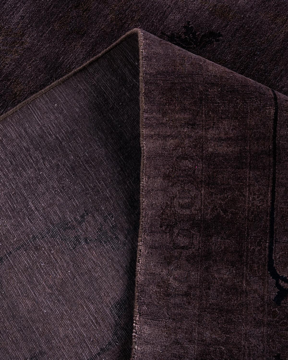 Contemporary Overdyed Hand Knotted Wool Brown Area Rug 9' 1