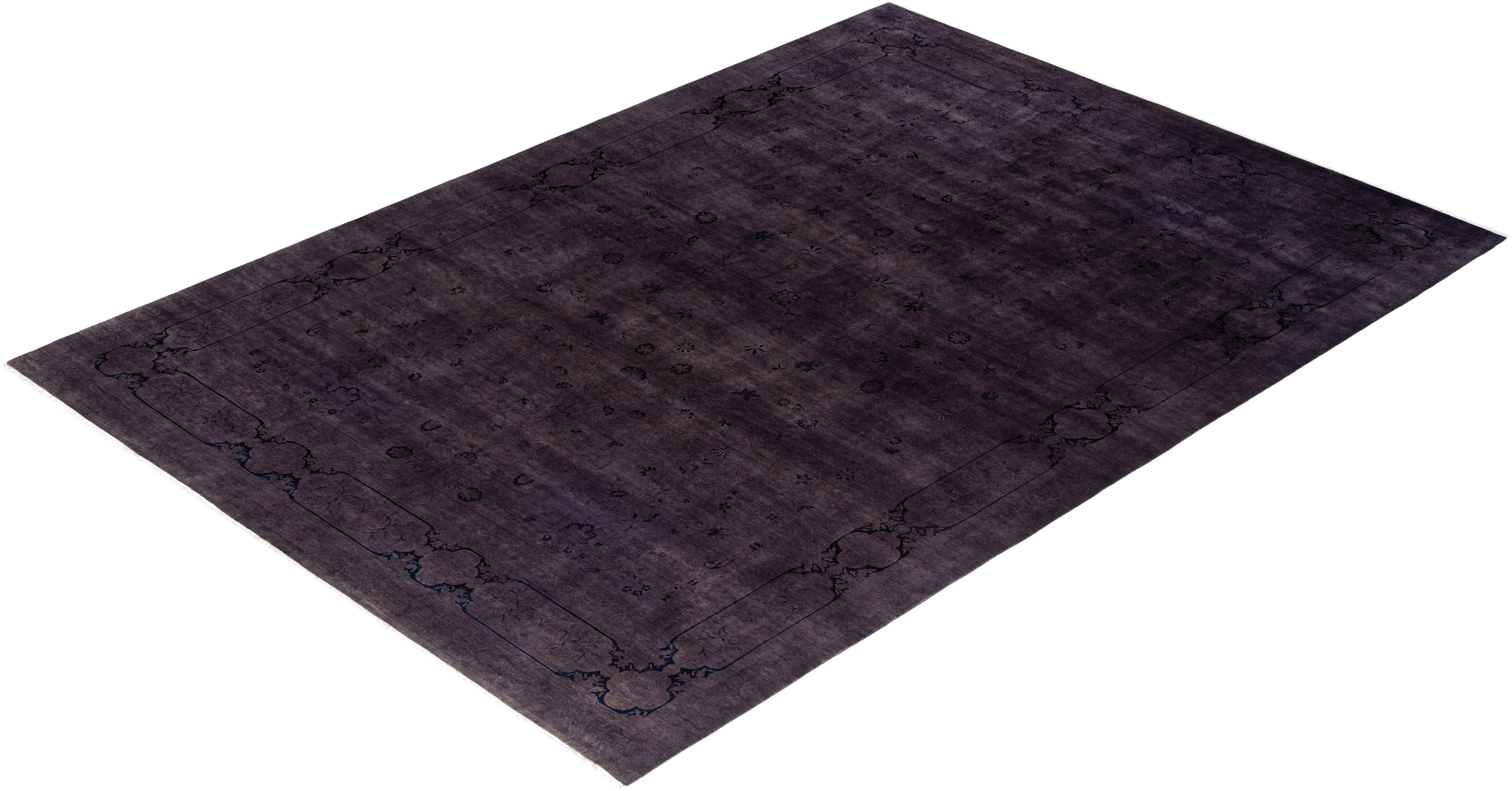 Contemporary Overdyed Hand Knotted Wool Brown Area Rug 9' 1
