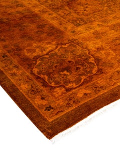 Contemporary Overdyed Hand Knotted Wool Brown Area Rug
