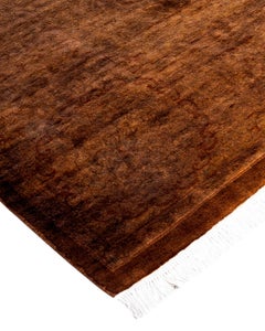 Contemporary Overdyed Hand Knotted Wool Brown Area Rug