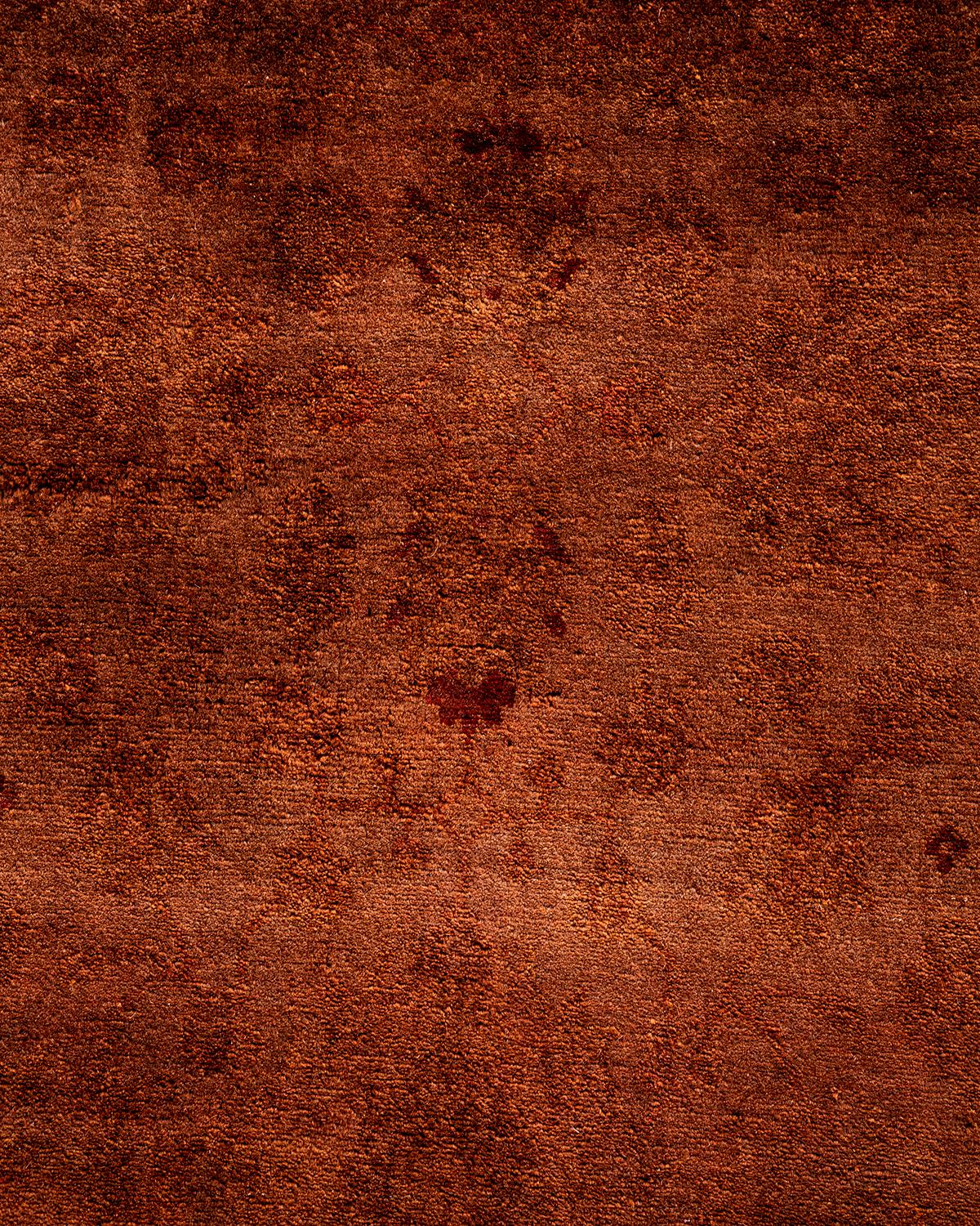 Pakistani Contemporary Overdyed Hand Knotted Wool Brown Area Rug For Sale