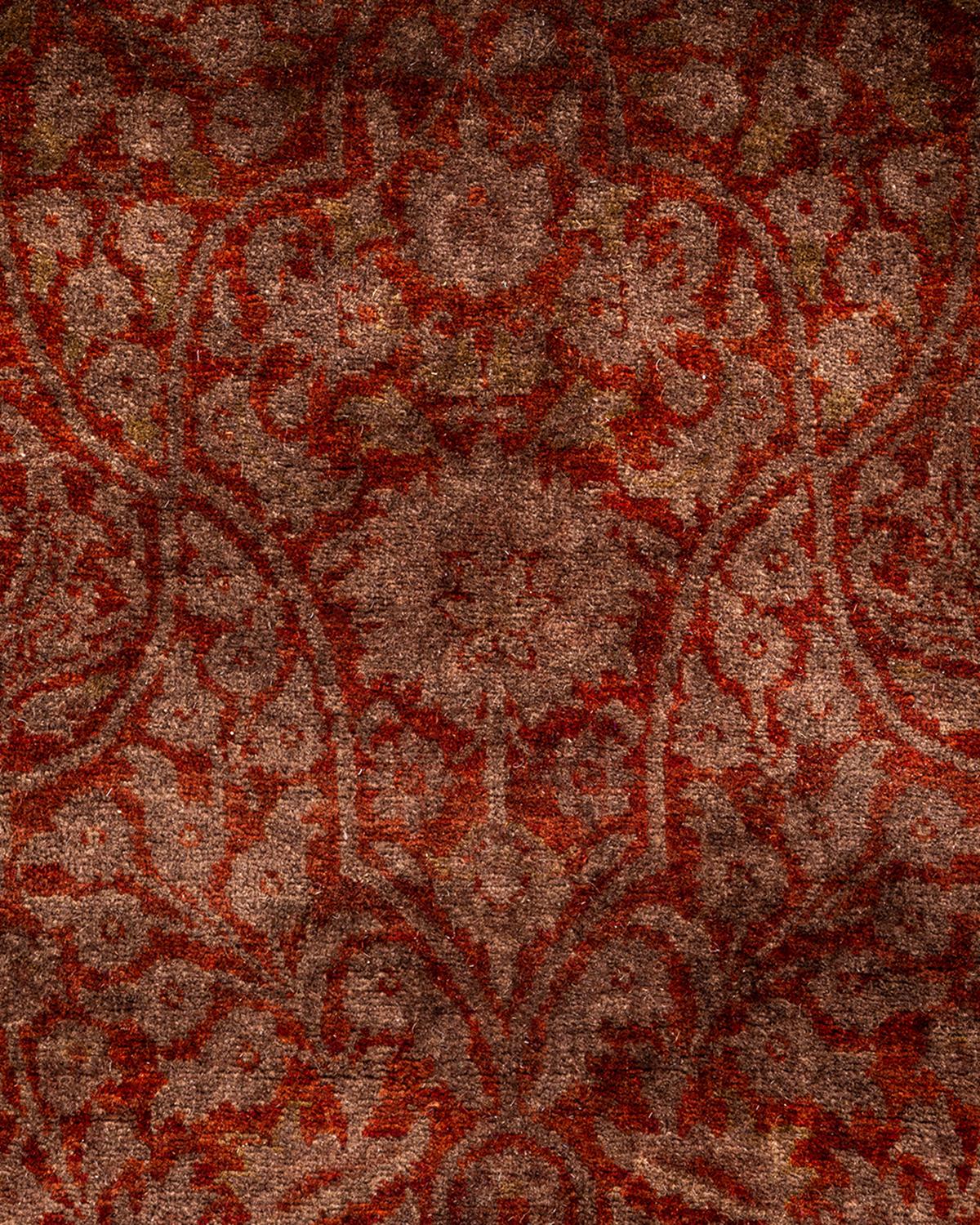 Pakistani Contemporary Overdyed Hand Knotted Wool Brown Area Rug For Sale