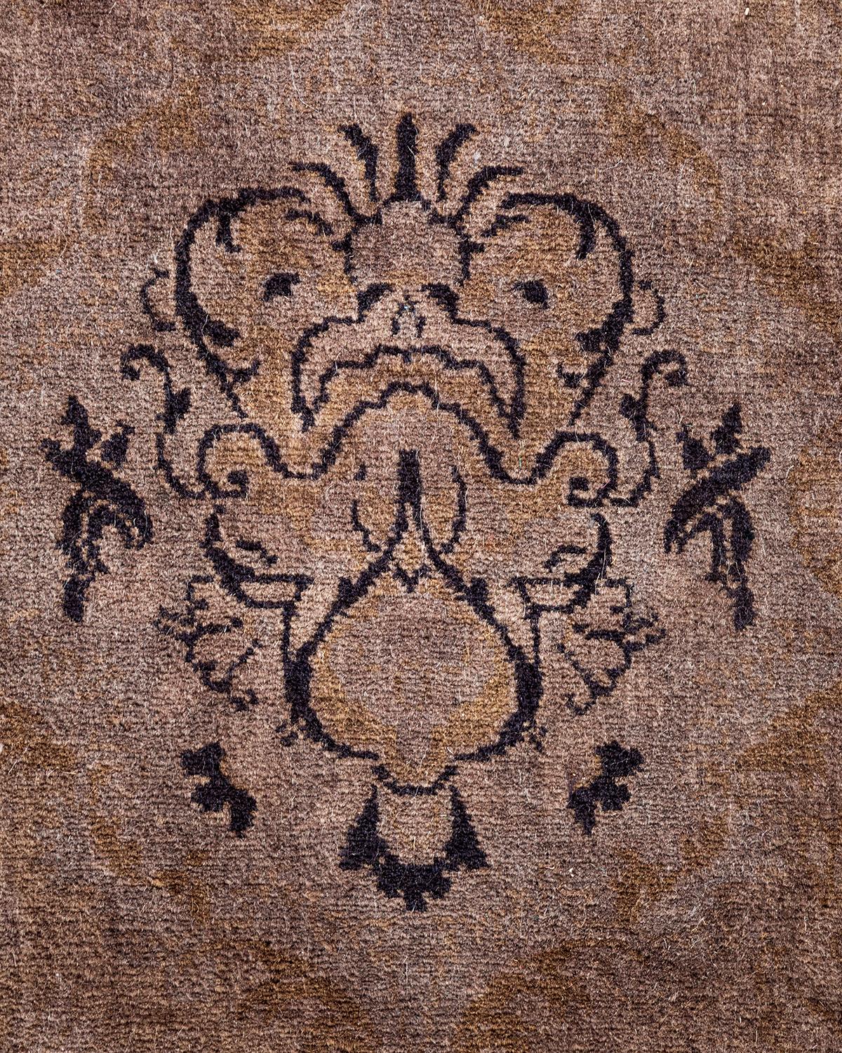 Pakistani Contemporary Overdyed Hand Knotted Wool Brown Area Rug For Sale