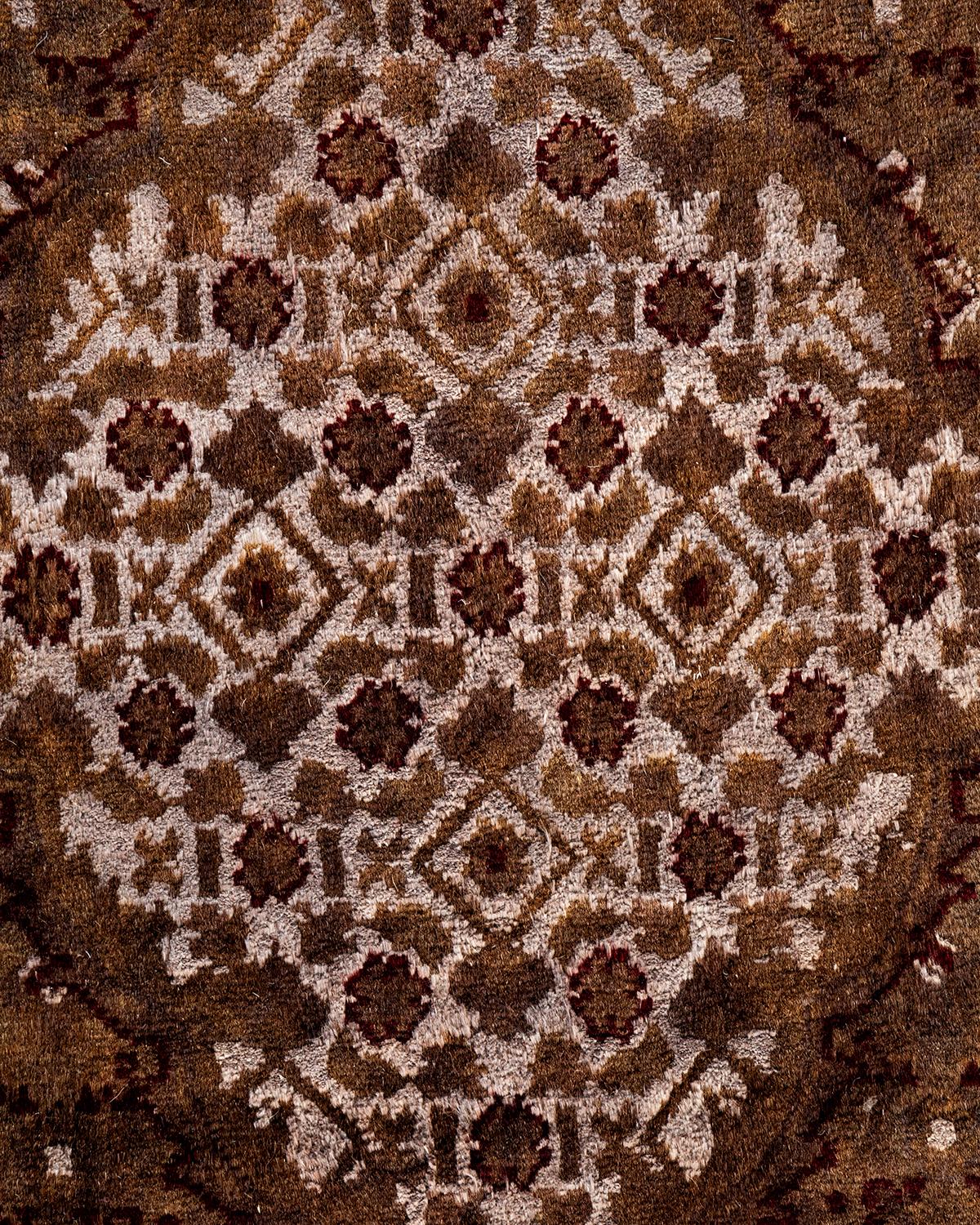 Pakistani Contemporary Overdyed Hand Knotted Wool Brown Area Rug For Sale