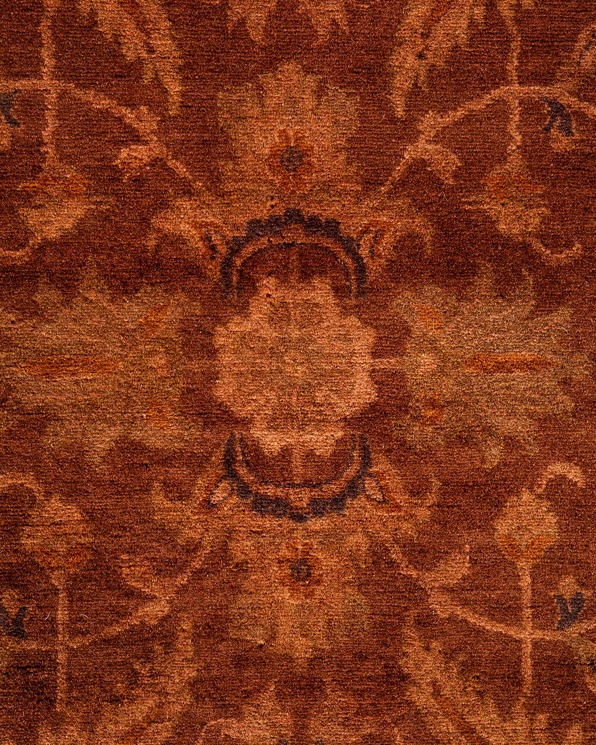 Pakistani Contemporary Overdyed Hand Knotted Wool Brown Area Rug For Sale