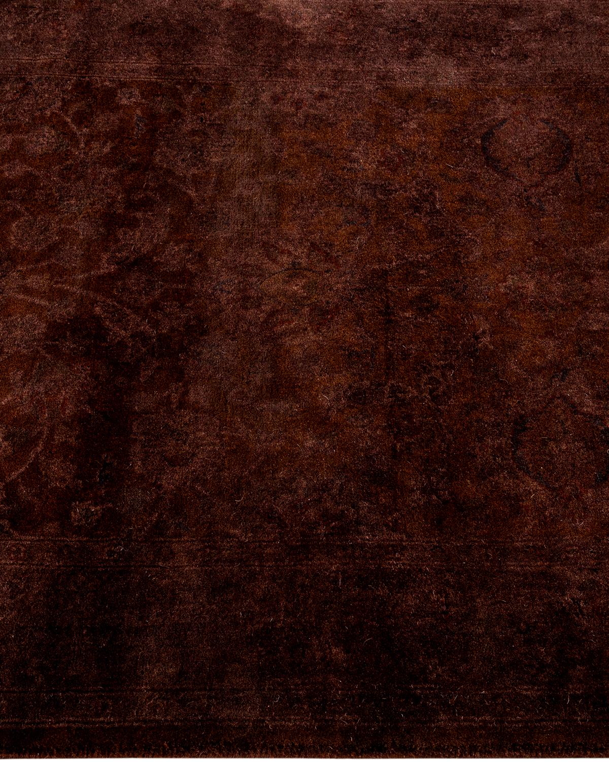 Contemporary Overdyed Hand Knotted Wool Brown Area Rug In New Condition For Sale In Norwalk, CT