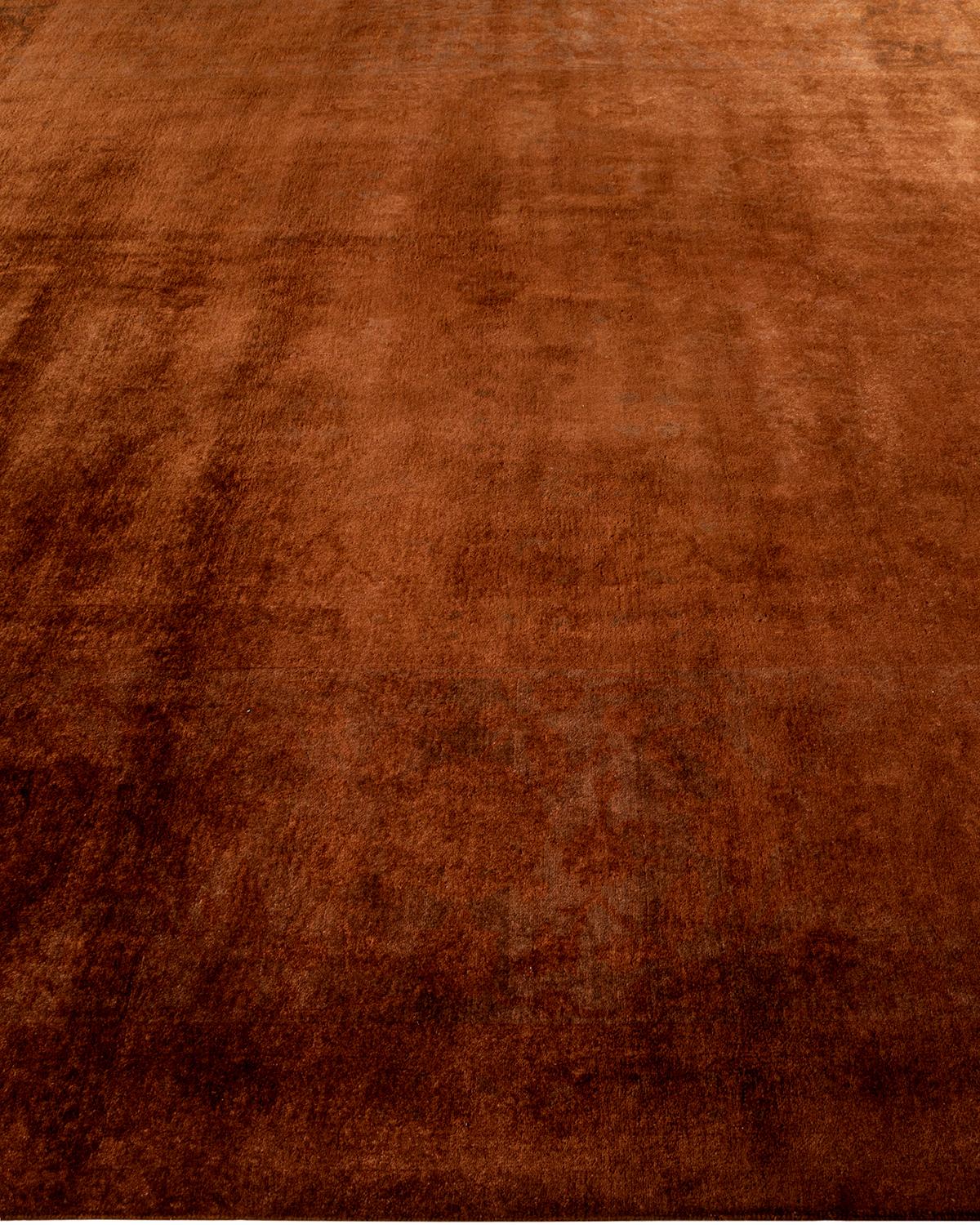 Contemporary Overdyed Hand Knotted Wool Brown Area Rug In New Condition For Sale In Norwalk, CT