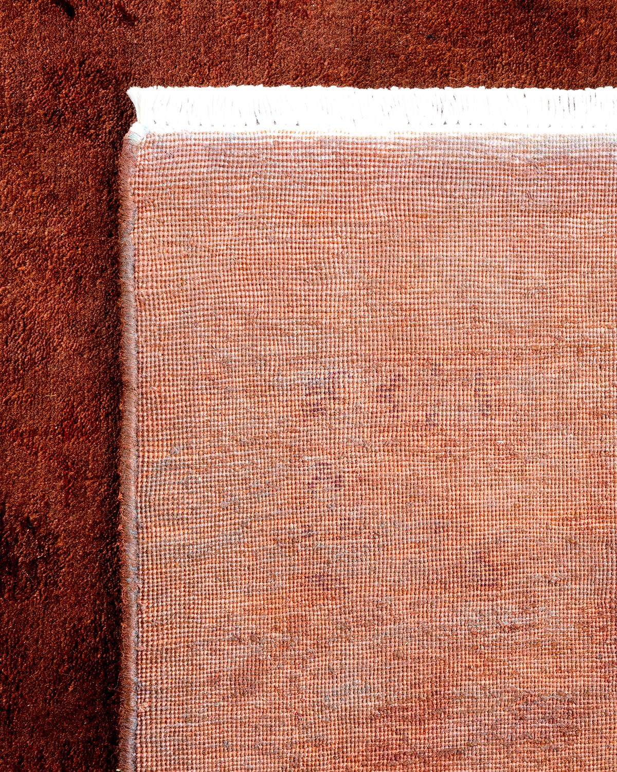 Contemporary Overdyed Hand Knotted Wool Brown Area Rug For Sale 1