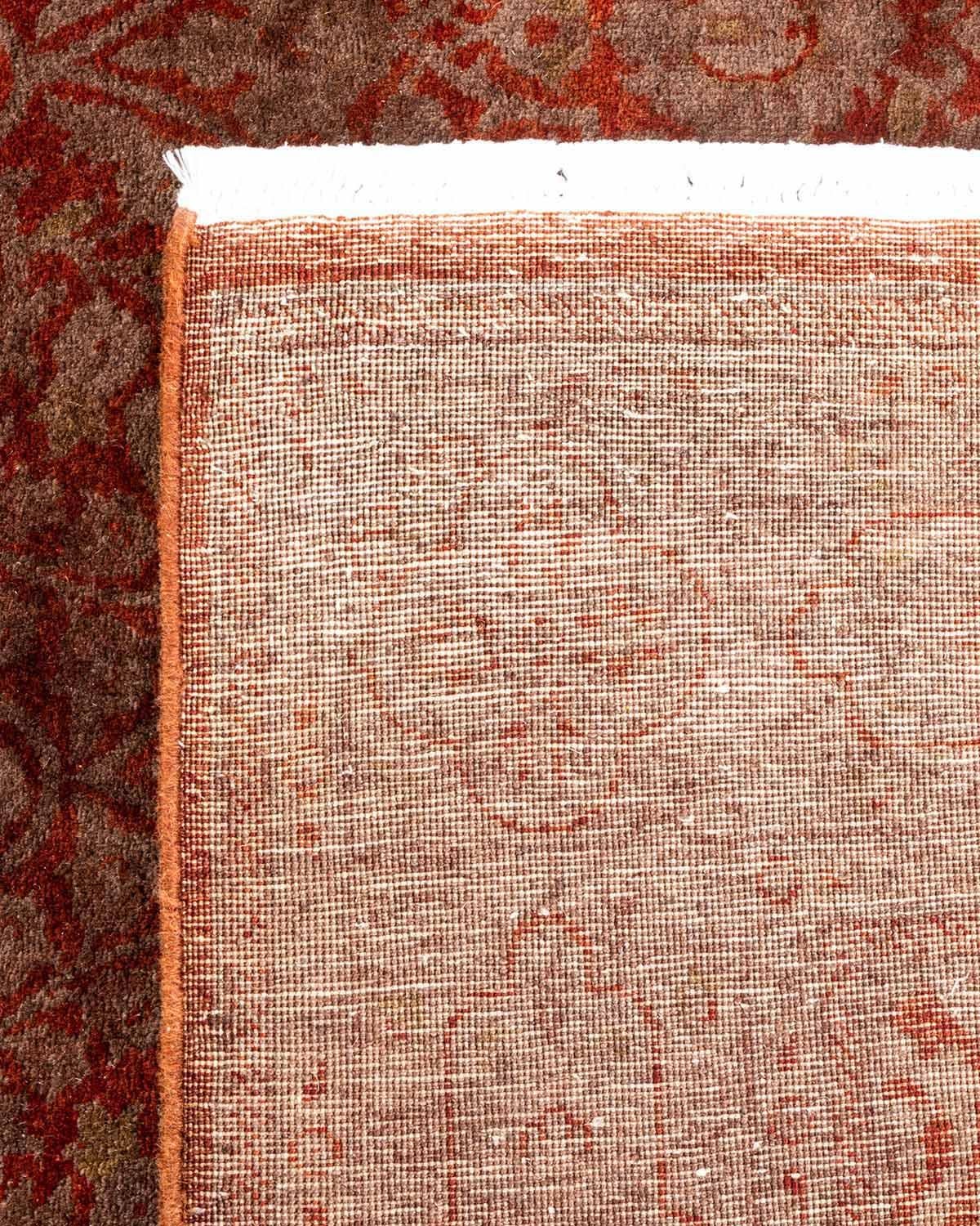 Contemporary Overdyed Hand Knotted Wool Brown Area Rug For Sale 1