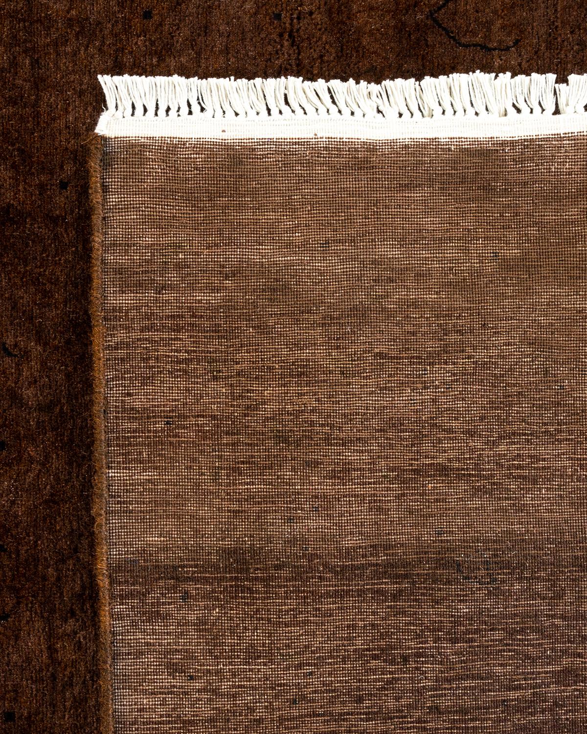 XXI secolo e contemporaneo Contemporary Overdyed Hand Knotted Wool Brown Area Rugs (Tappeto di lana marrone) in vendita