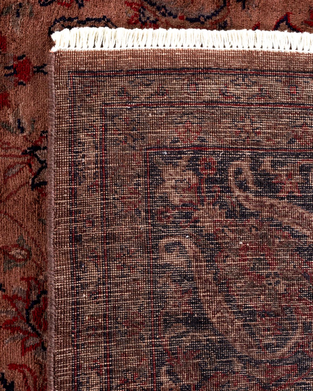 Contemporary Overdyed Hand Knotted Wool Brown Area Rug For Sale 1