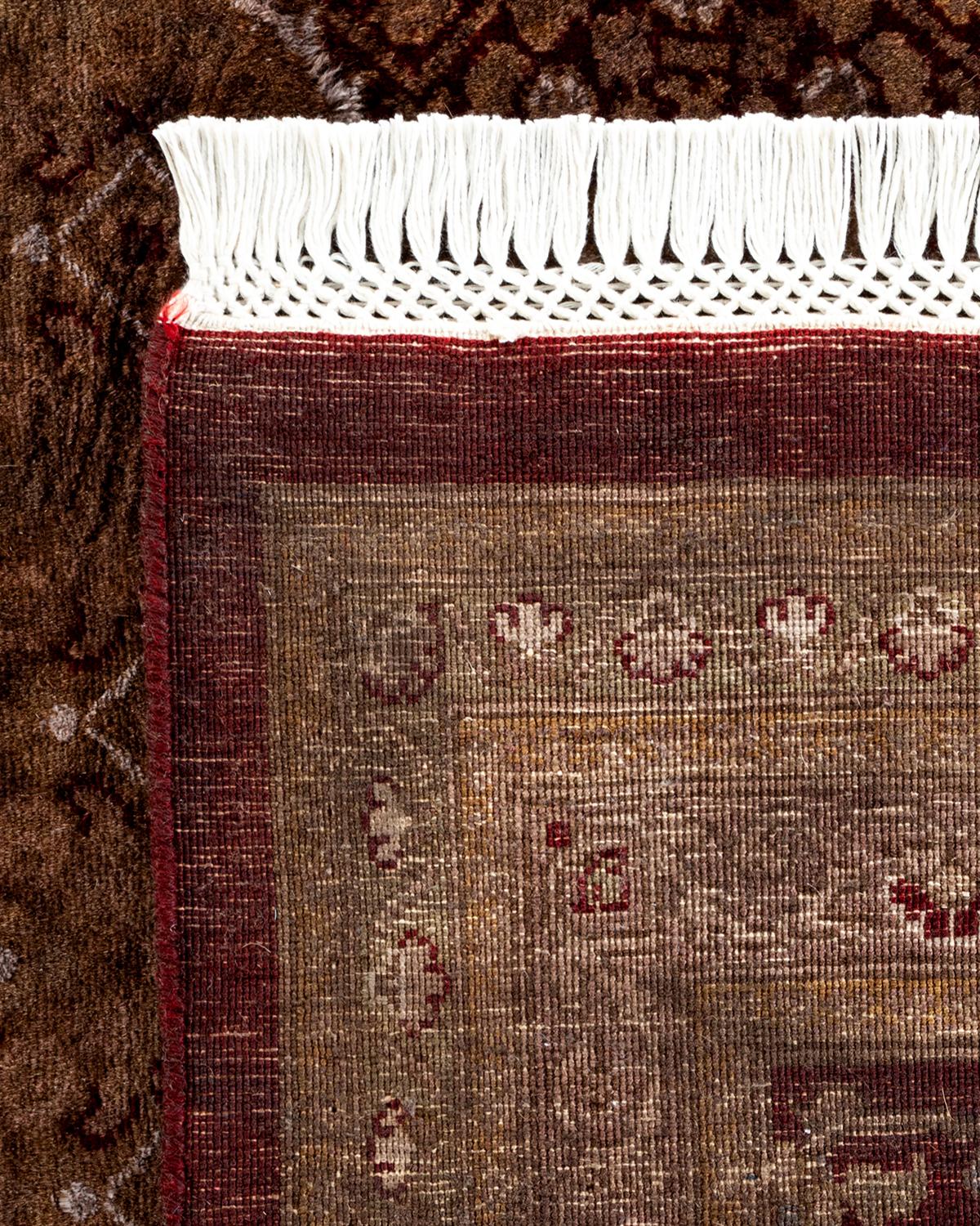 Contemporary Overdyed Hand Knotted Wool Brown Area Rug For Sale 1