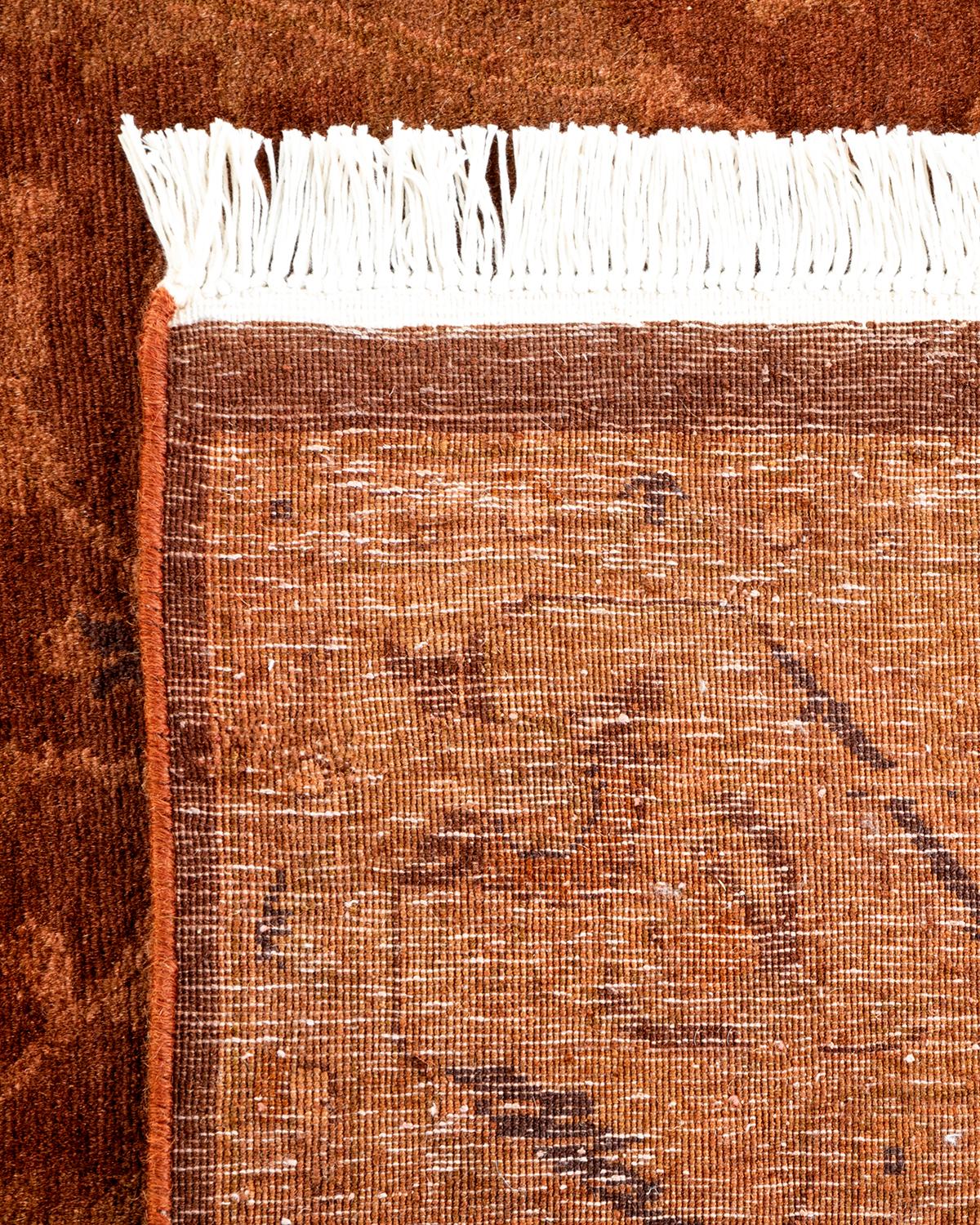 Contemporary Overdyed Hand Knotted Wool Brown Area Rug For Sale 1