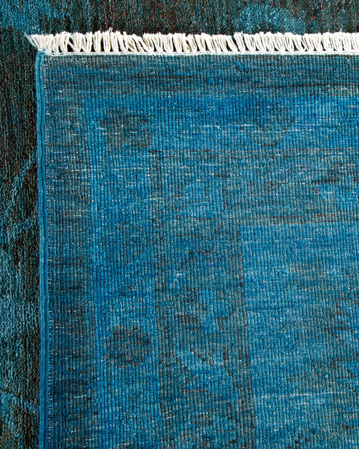 Contemporary Overdyed Hand Knotted Wool Brown Area Rug For Sale 1