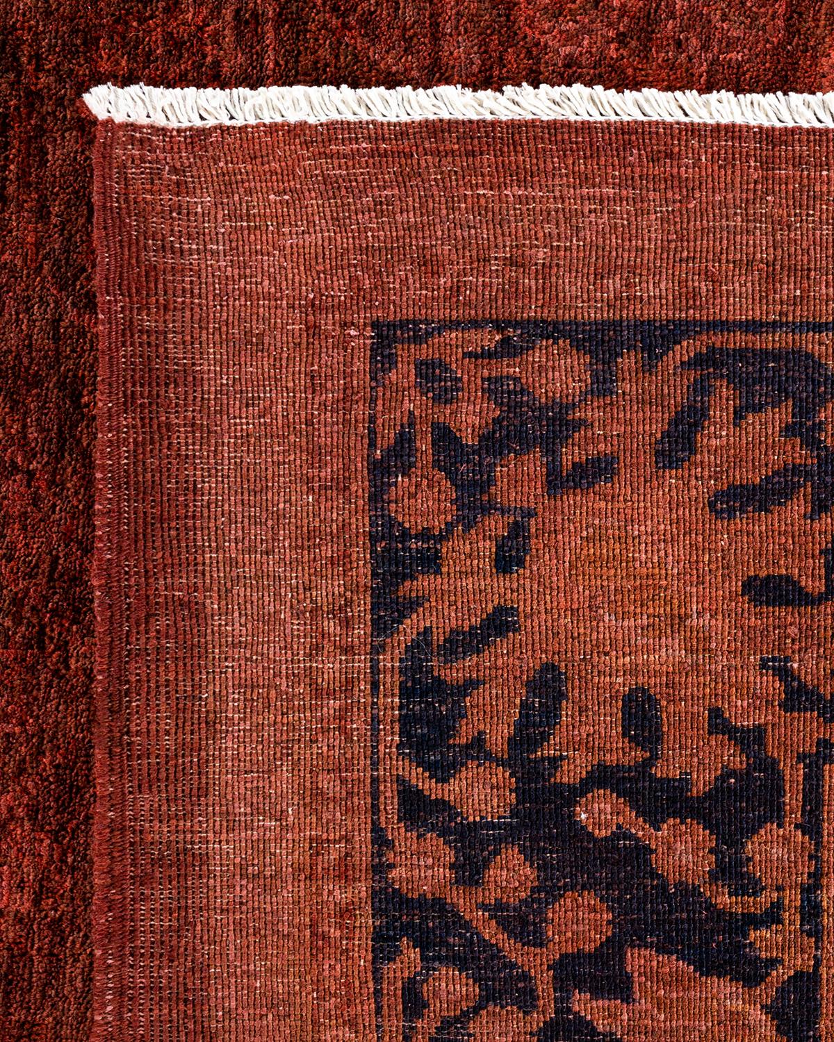 Contemporary Overdyed Hand Knotted Wool Brown Area Rug For Sale 1