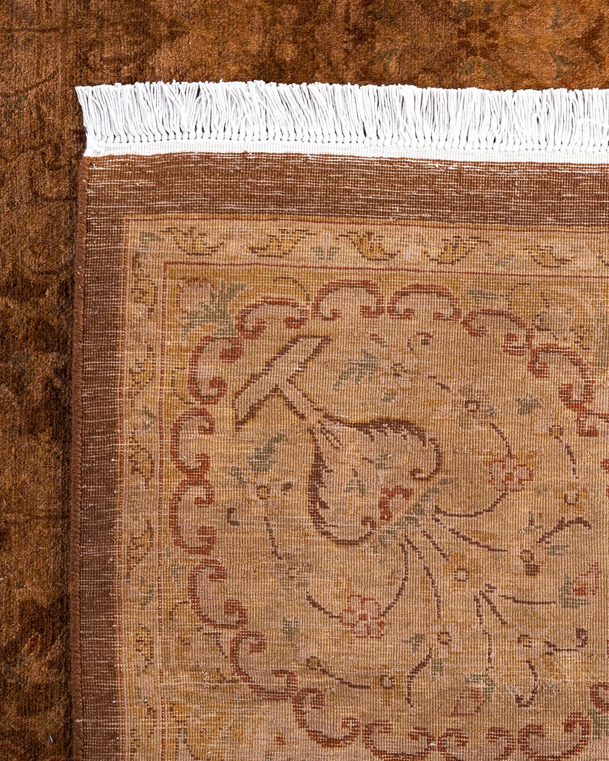 Contemporary Overdyed Hand Knotted Wool Brown Area Rug For Sale 1