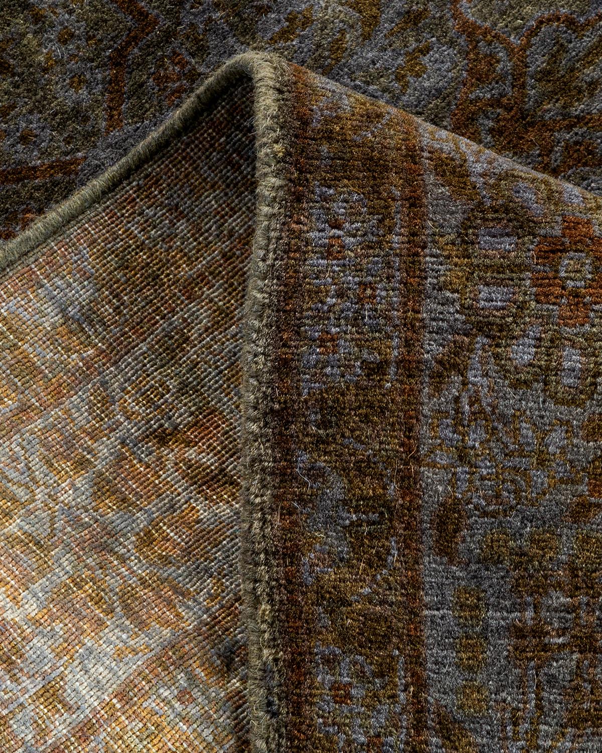 Alfombra de lana teñida a mano marrón contemporánea Lana en venta