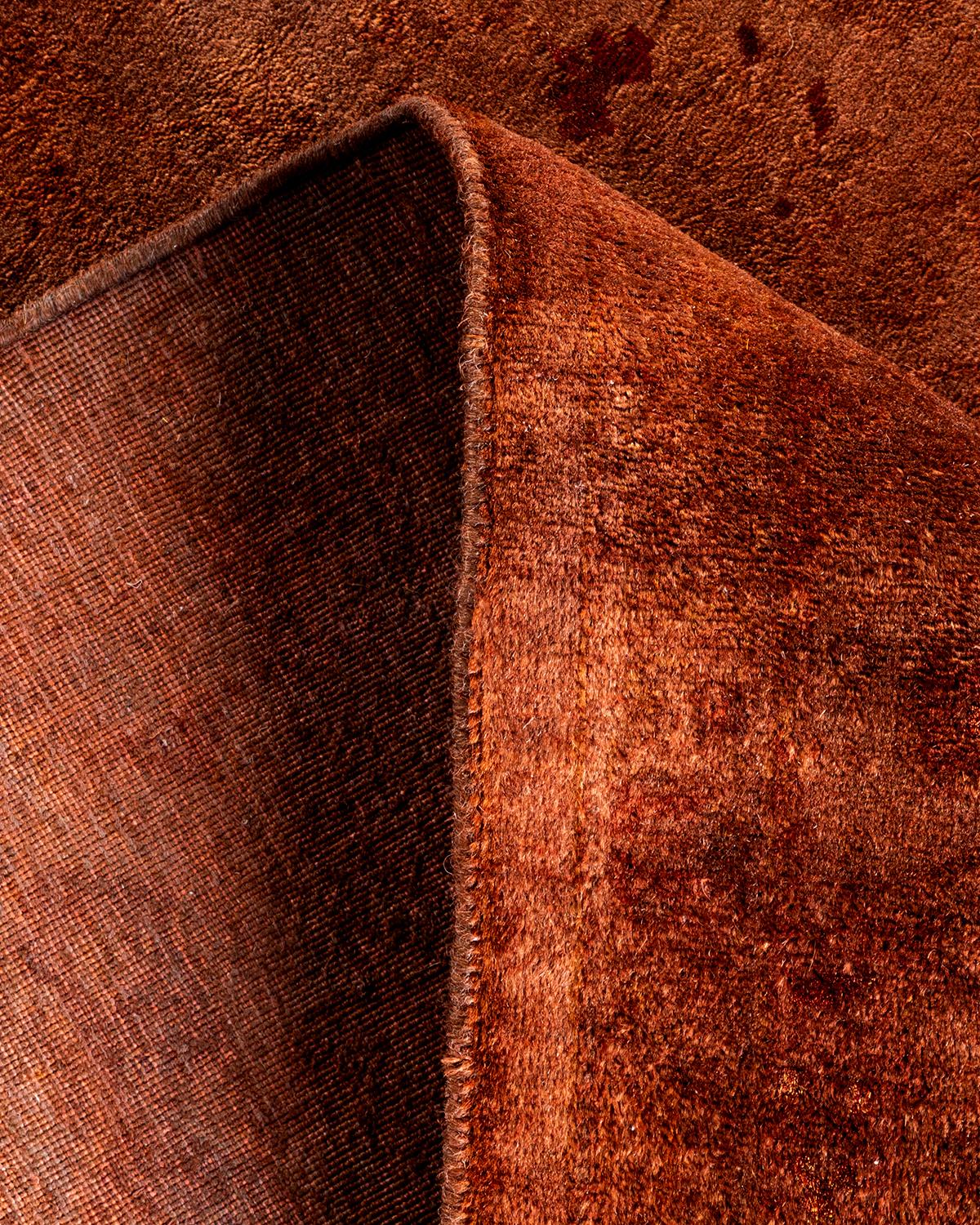 Contemporary Overdyed Hand Knotted Wool Brown Area Rug For Sale 2