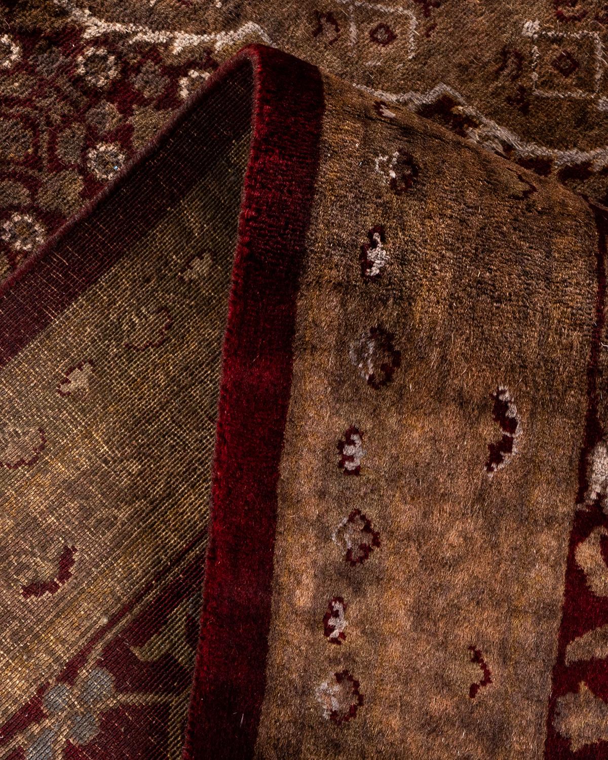 Contemporary Overdyed Hand Knotted Wool Brown Area Rug For Sale 2
