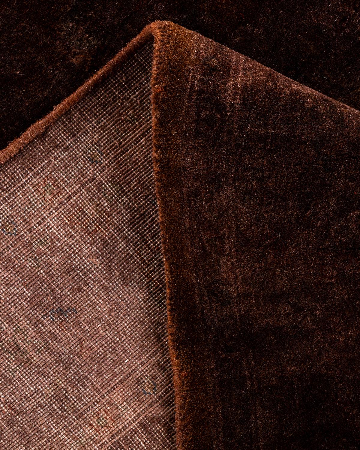 Contemporary Overdyed Hand Knotted Wool Brown Area Rug For Sale 2