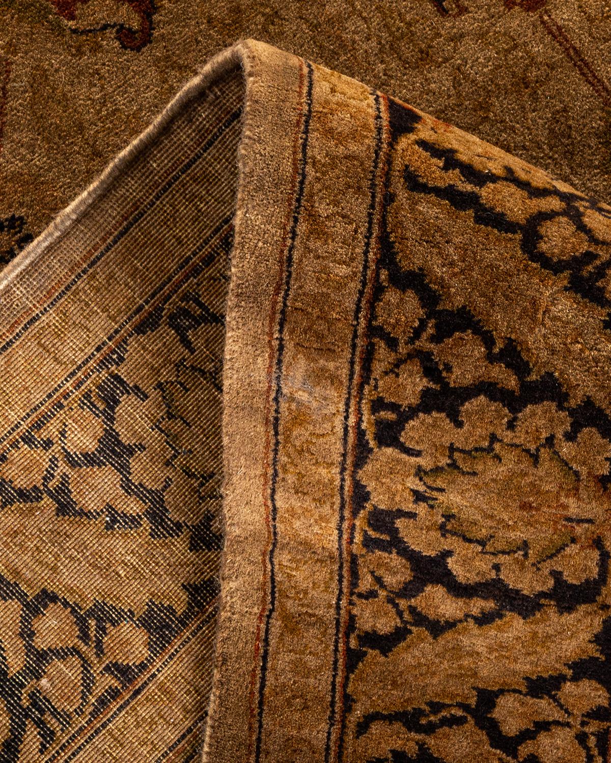 Alfombra de lana teñida a mano marrón contemporánea Lana en venta