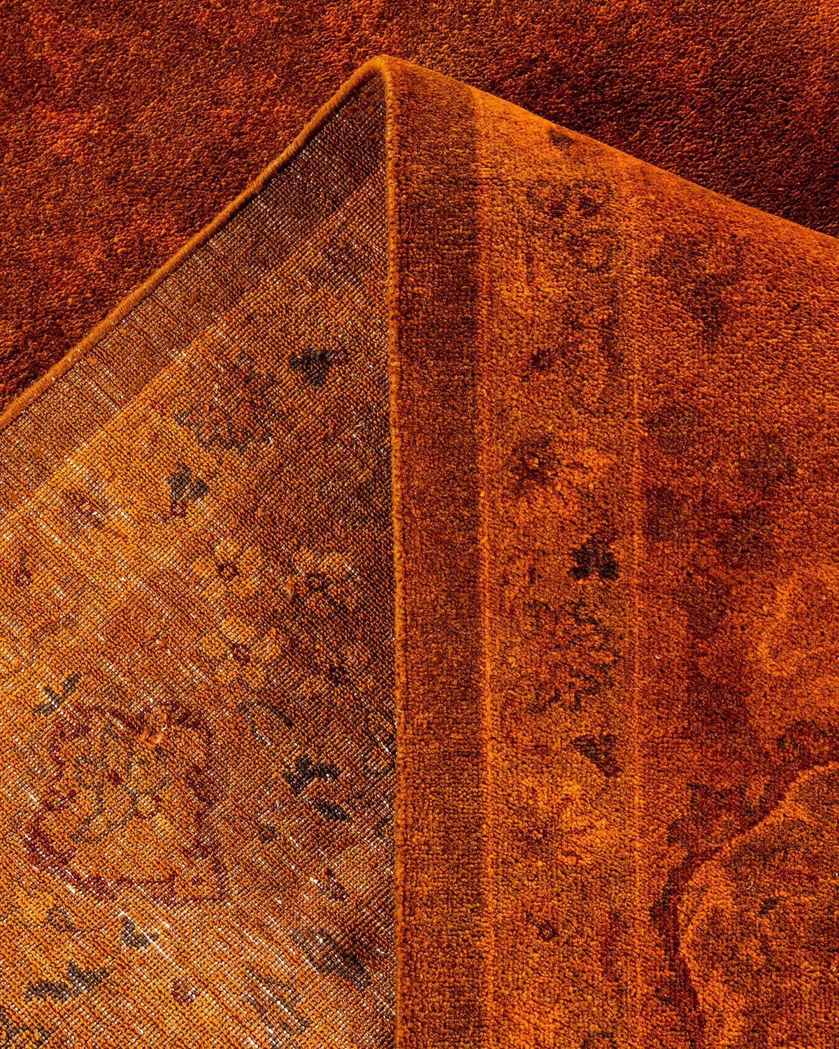 Contemporary Overdyed Hand Knotted Wool Brown Area Rug For Sale 2