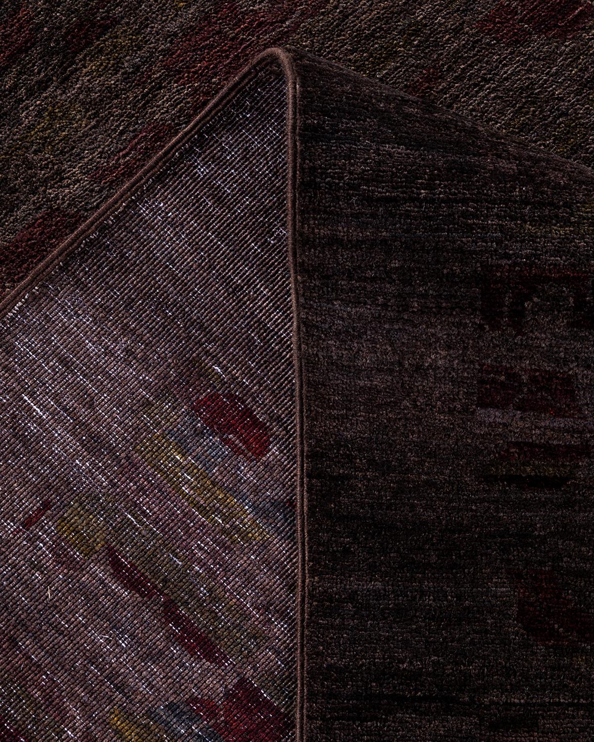 Alfombra de lana teñida a mano marrón contemporánea Lana en venta