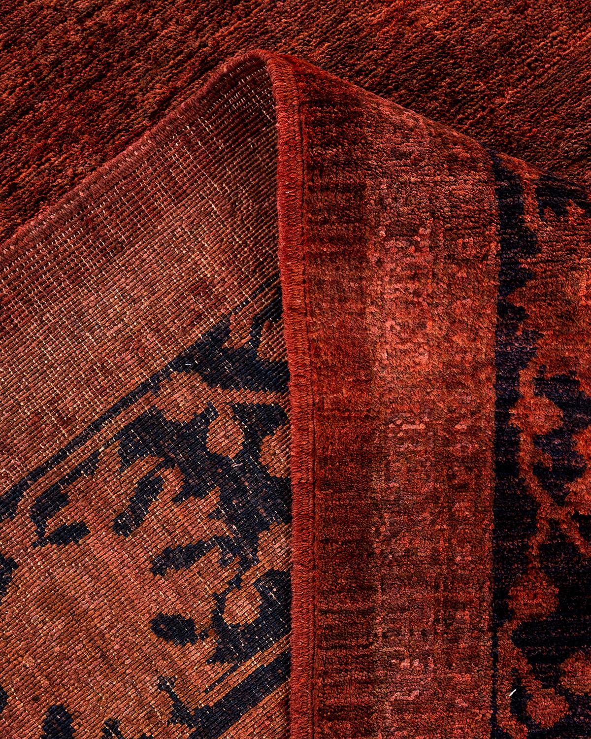 Contemporary Overdyed Hand Knotted Wool Brown Area Rug For Sale 2
