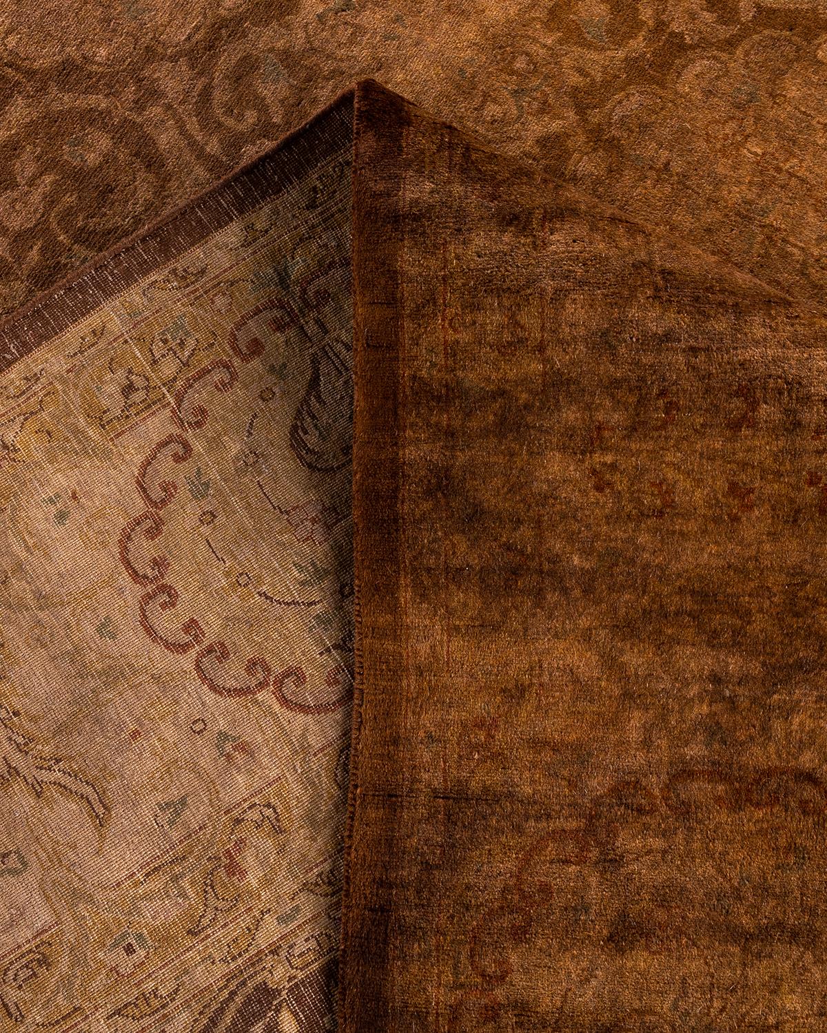 Contemporary Overdyed Hand Knotted Wool Brown Area Rug For Sale 2