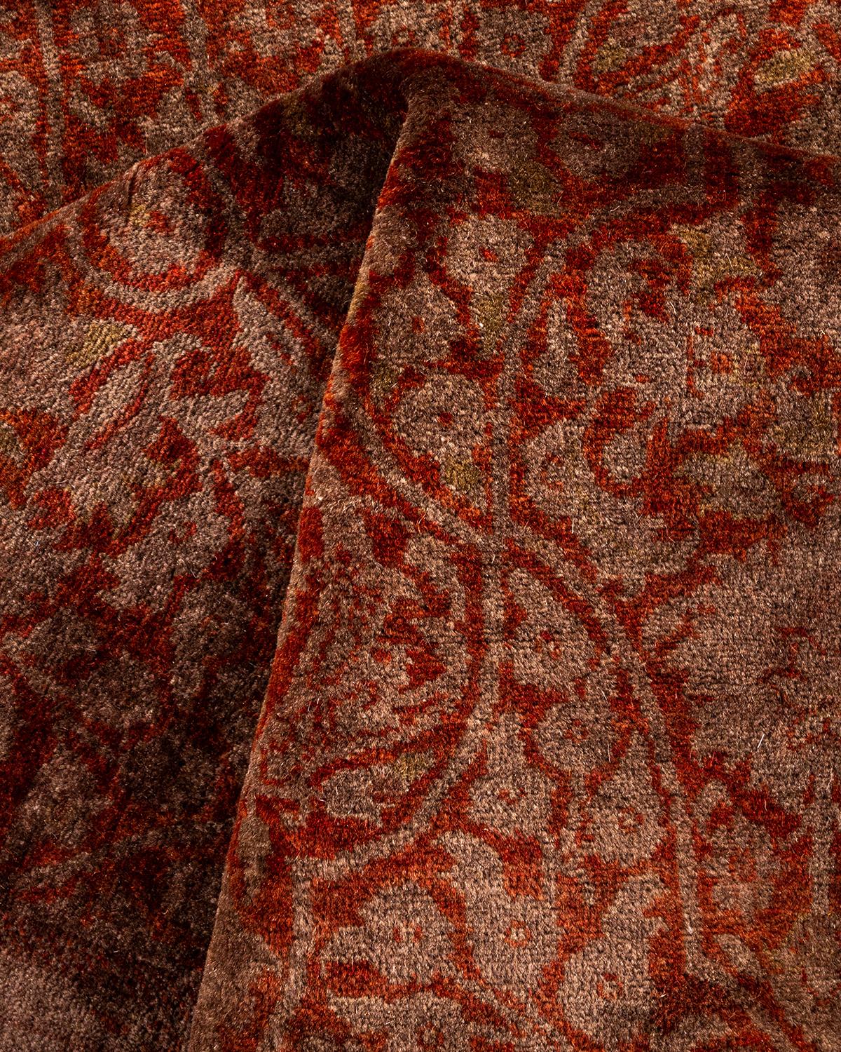 Contemporary Overdyed Hand Knotted Wool Brown Area Rug For Sale 3