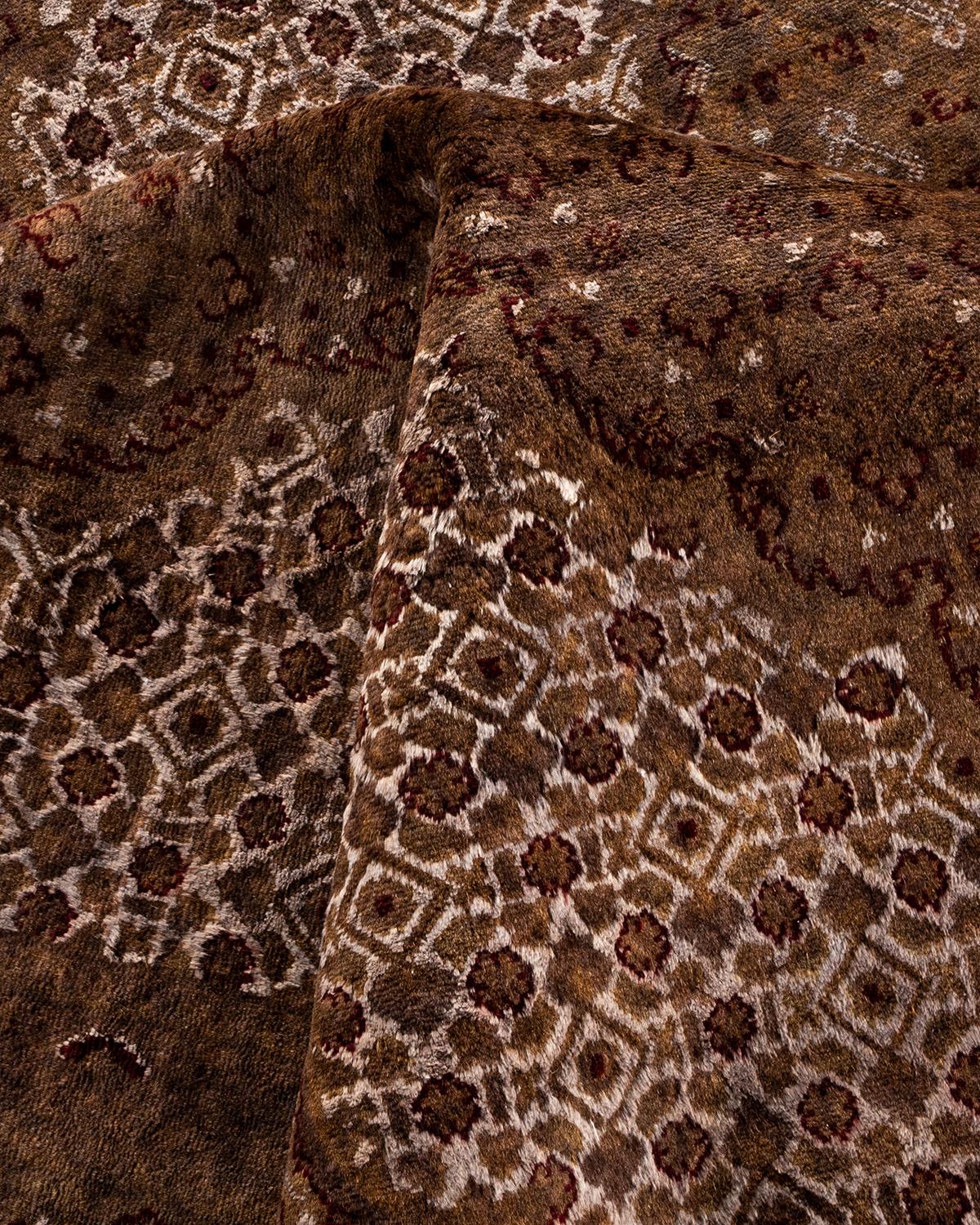 Contemporary Overdyed Hand Knotted Wool Brown Area Rug For Sale 3