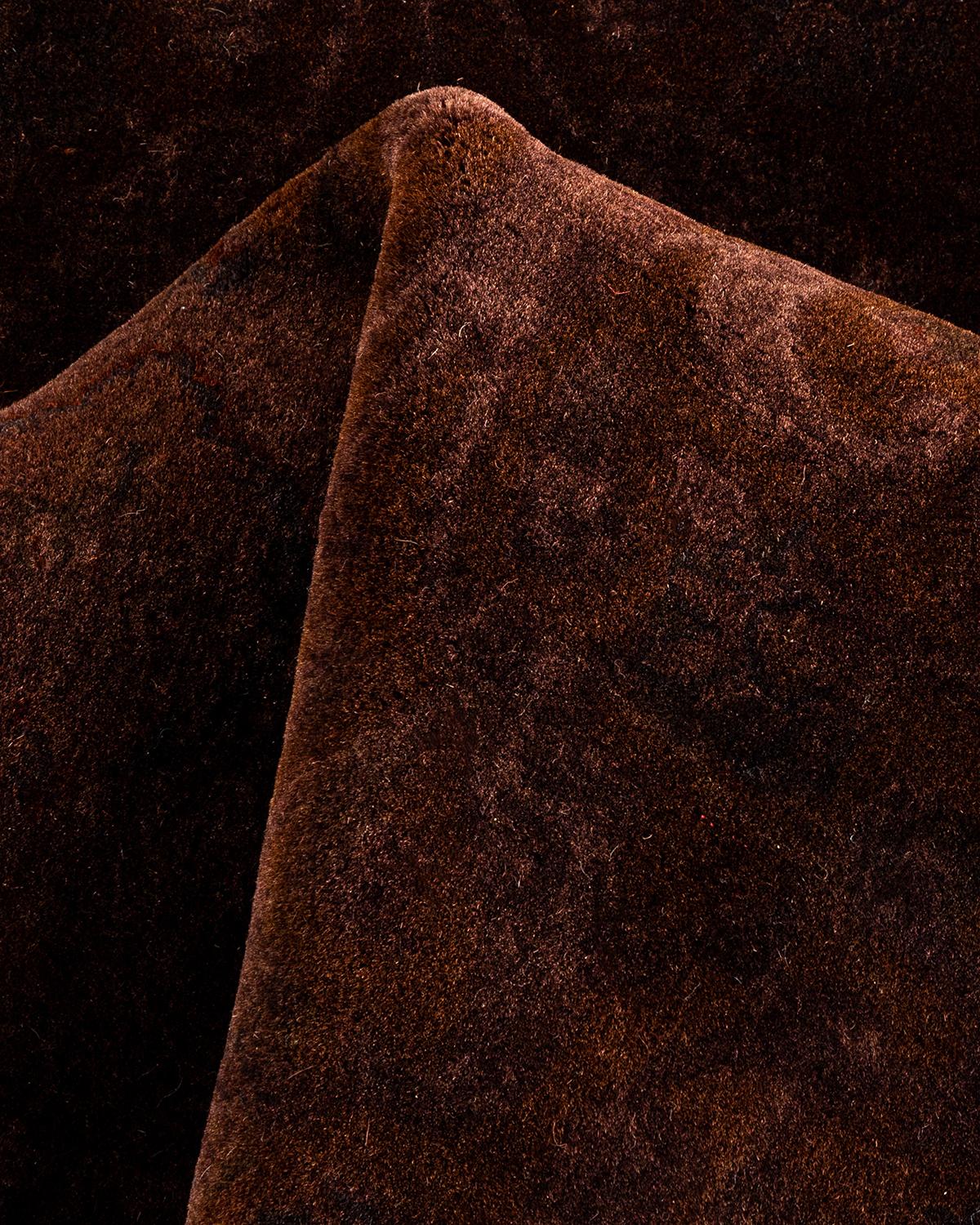 Contemporary Overdyed Hand Knotted Wool Brown Area Rug For Sale 3