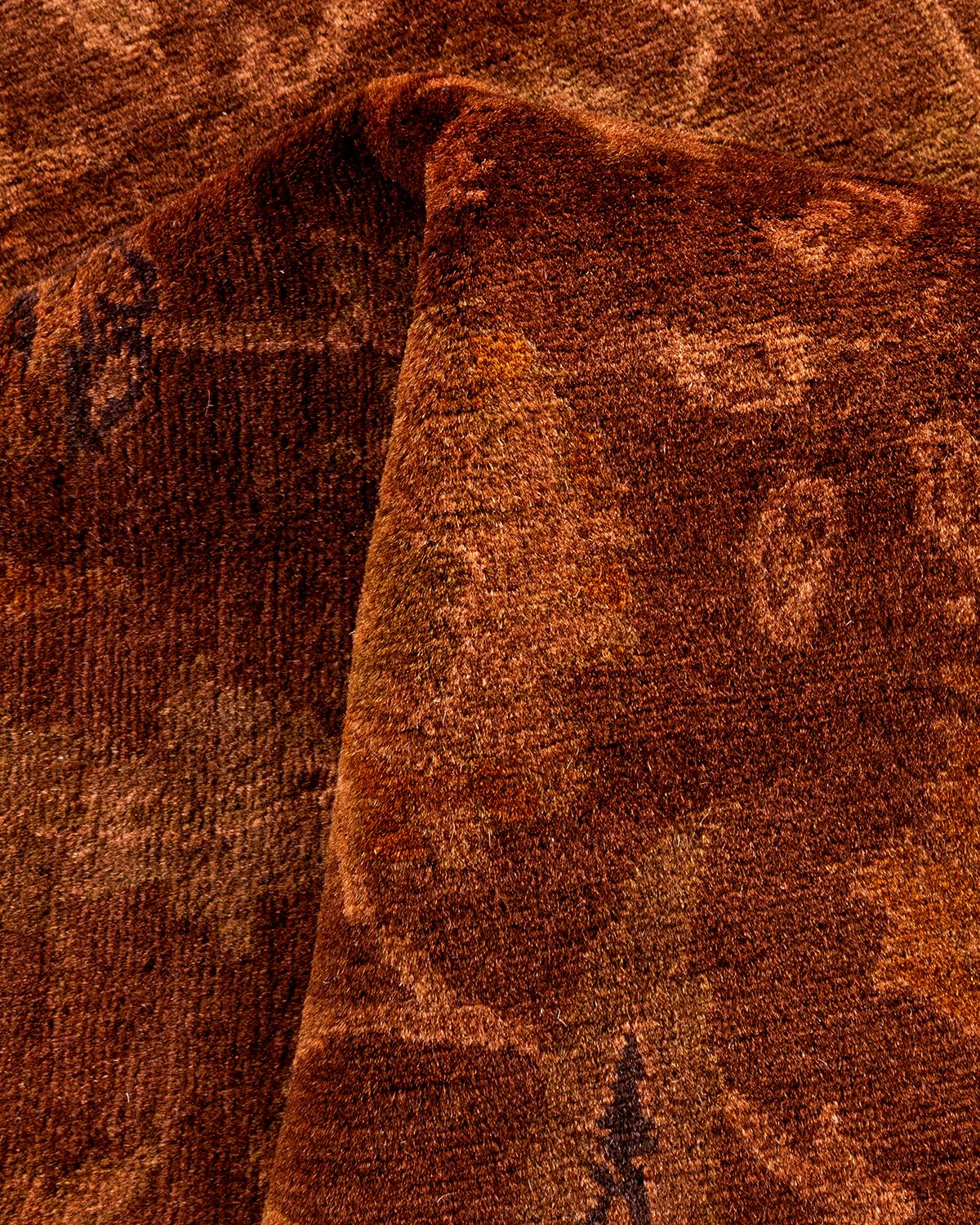 Contemporary Overdyed Hand Knotted Wool Brown Area Rug For Sale 3