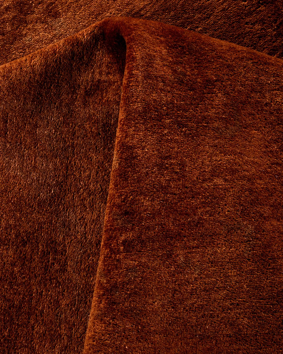 Contemporary Overdyed Hand Knotted Wool Brown Area Rug For Sale 3