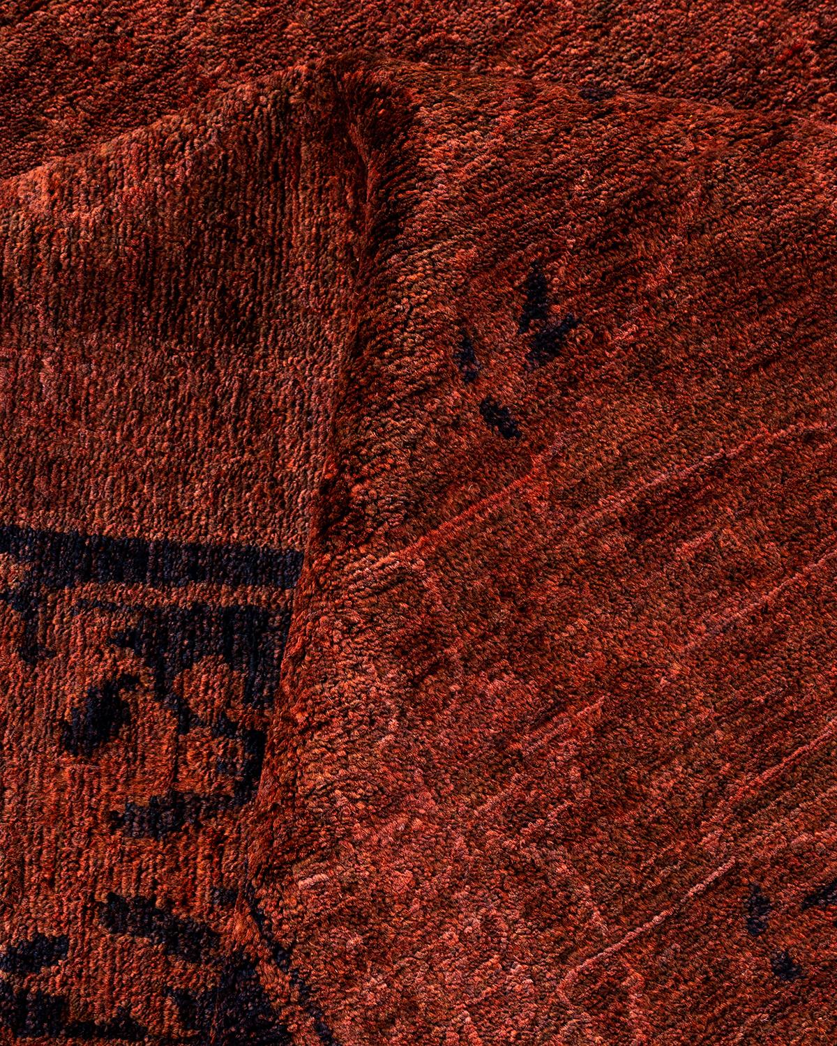 Contemporary Overdyed Hand Knotted Wool Brown Area Rug For Sale 3