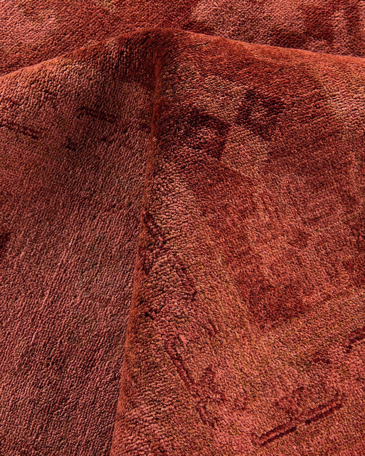 Contemporary Overdyed Hand Knotted Wool Brown Area Rug For Sale 2