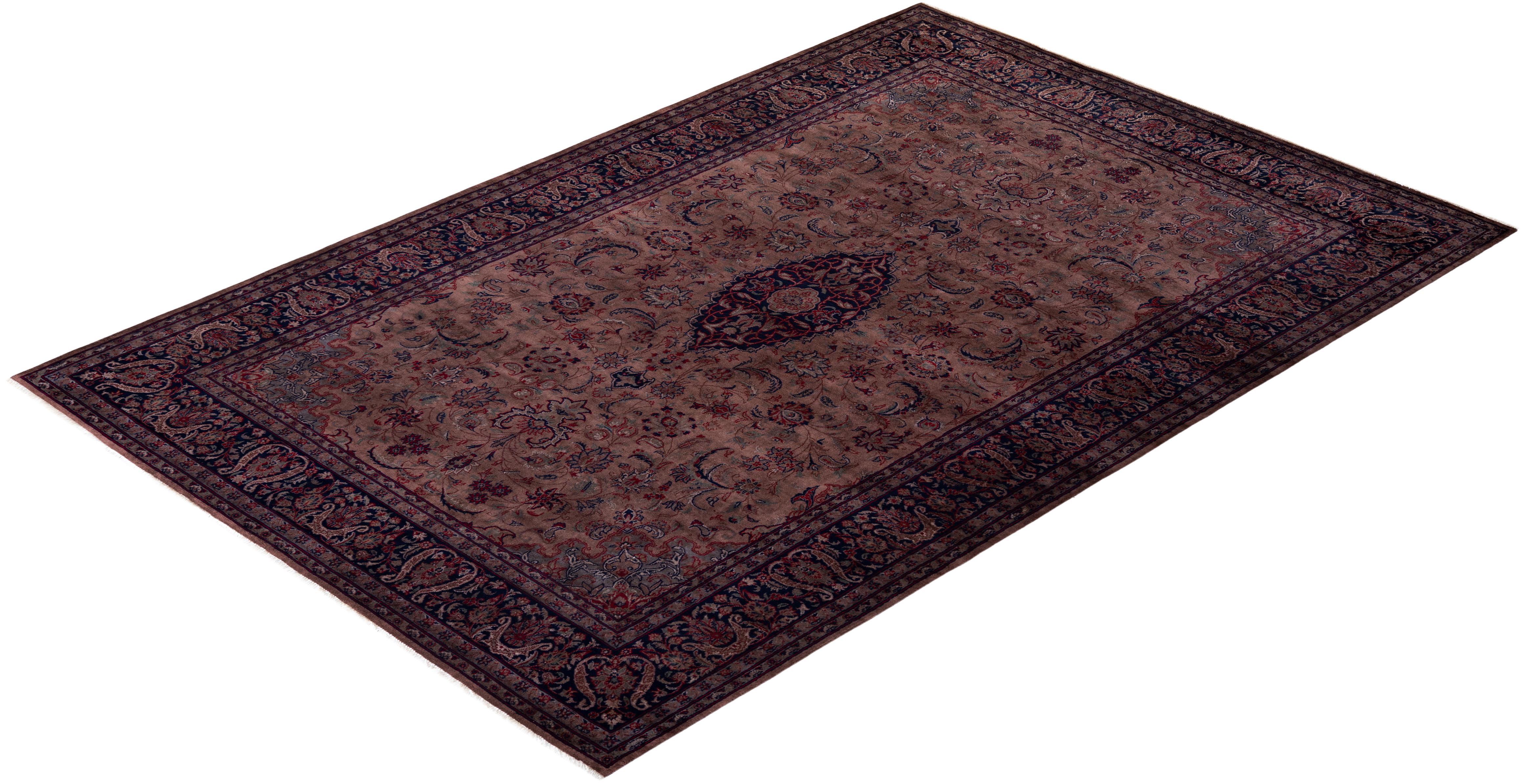 Contemporary Overdyed Hand Knotted Wool Brown Area Rug For Sale 4