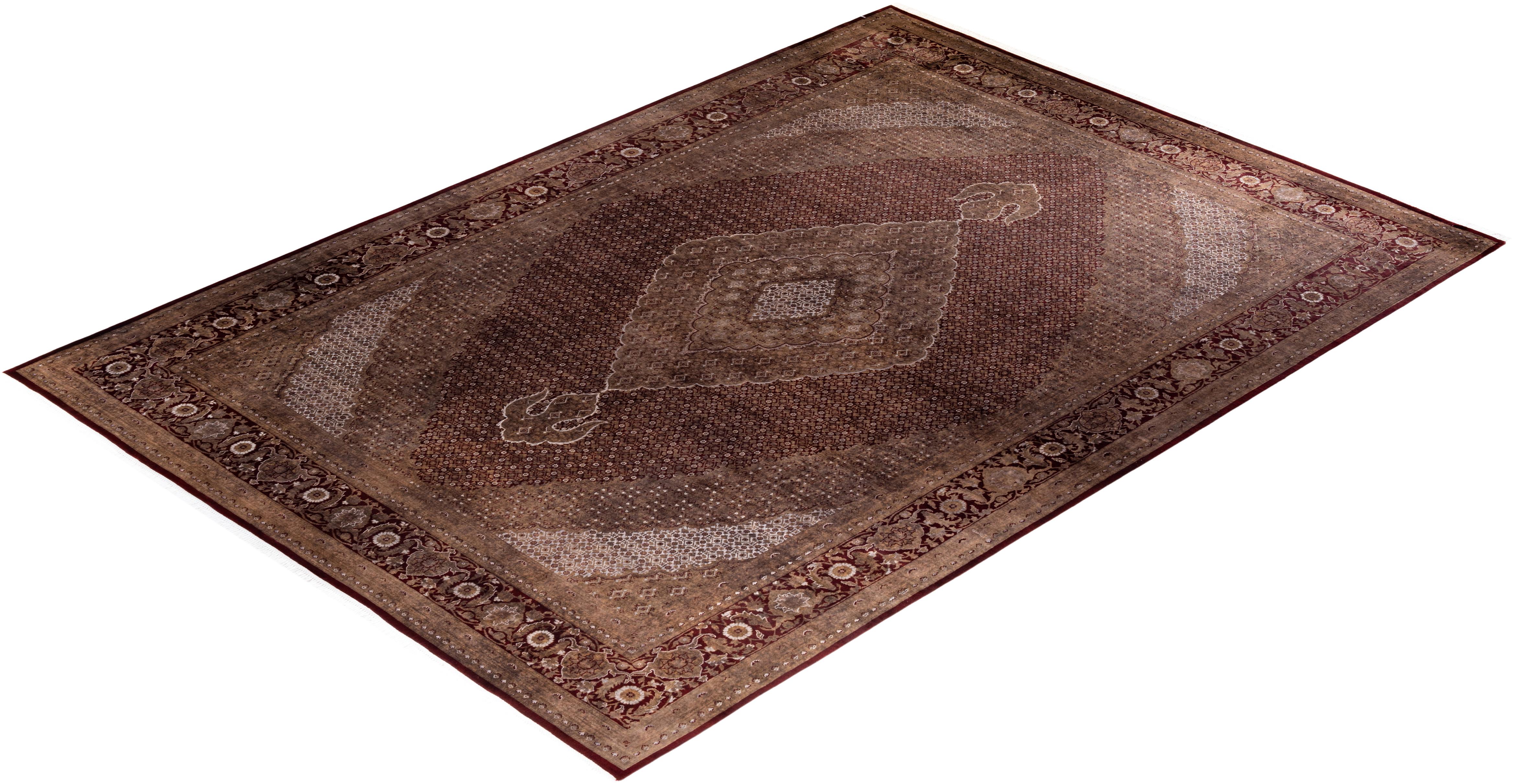 Contemporary Overdyed Hand Knotted Wool Brown Area Rug For Sale 4